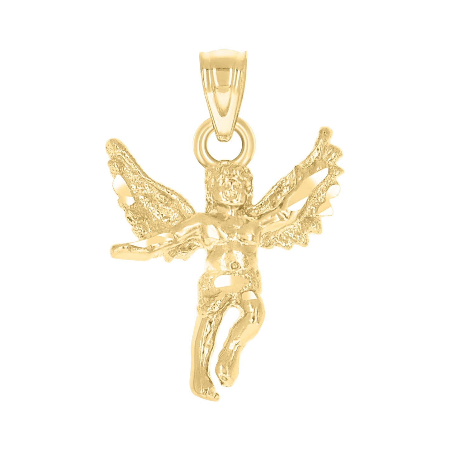 10k Yellow Gold Diamond Cut Unisex Angel Religious Charm Pendant