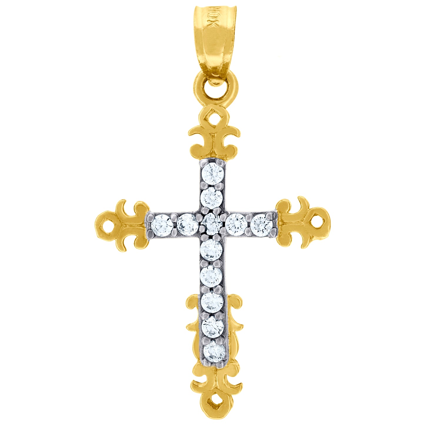 10kt Two-Tone Gold Cubic-Zirconia Unisex Cross Religious Charm Pendant