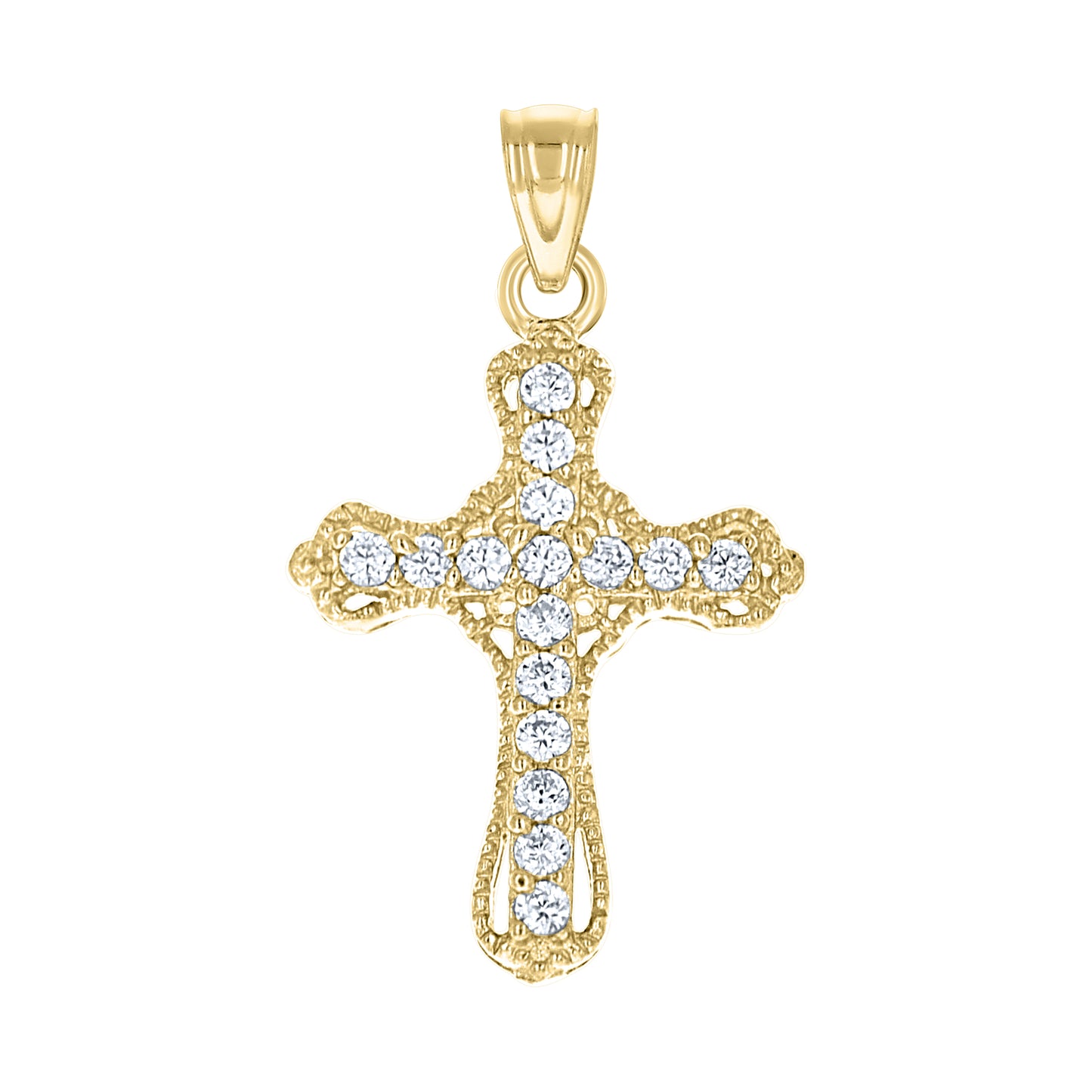10kt Yellow Gold Unisex Cubic Zirconia Cubic-Zirconia Cross Religious Charm Pendant