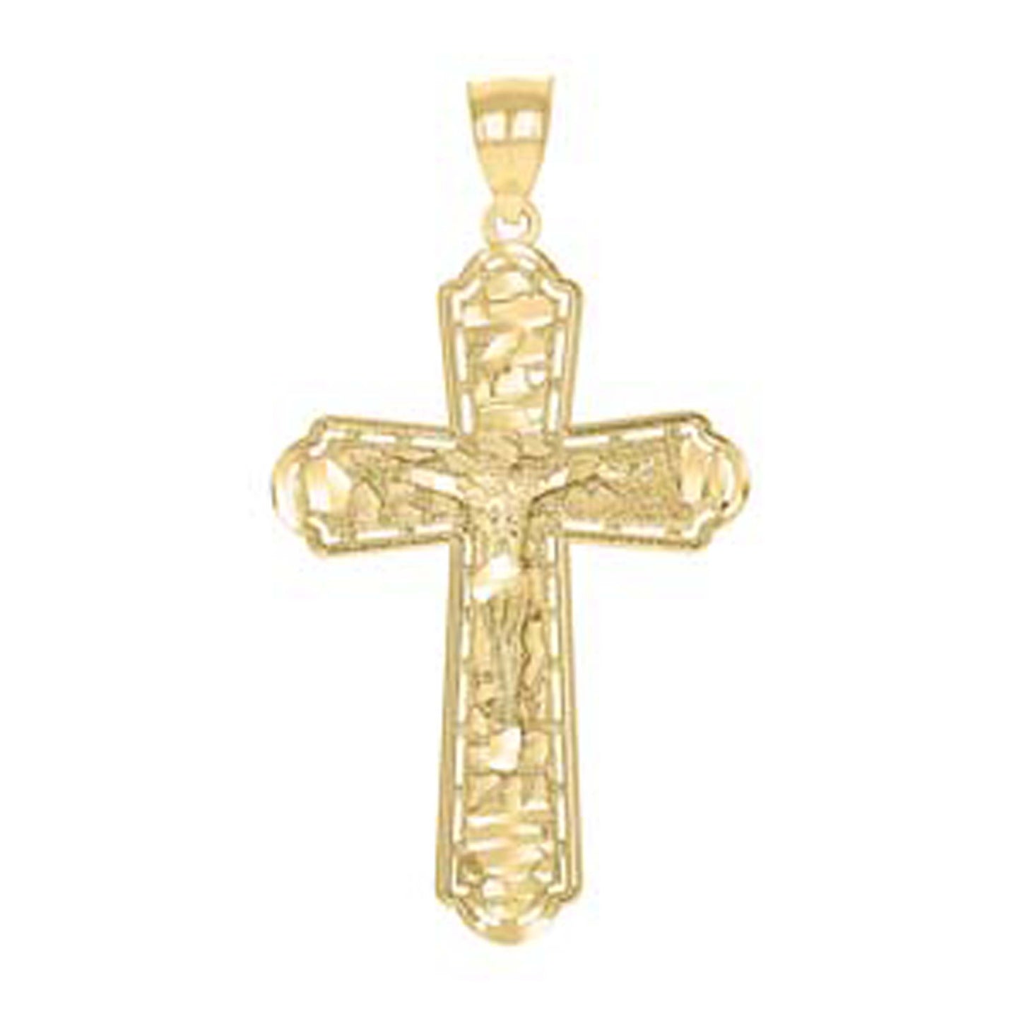 10kt Yellow Gold Unisex Nugget Cross Crucifix Religious Charm Pendant