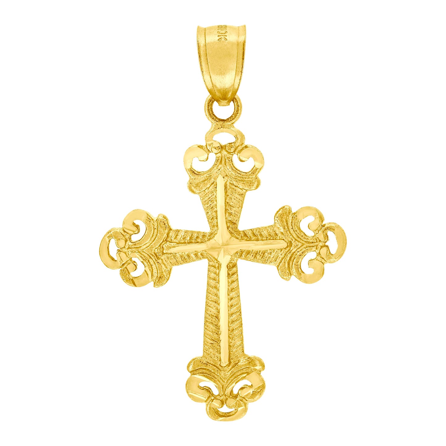 10kt Yellow Gold Mens Women Textured Cross Religious Charm Pendant