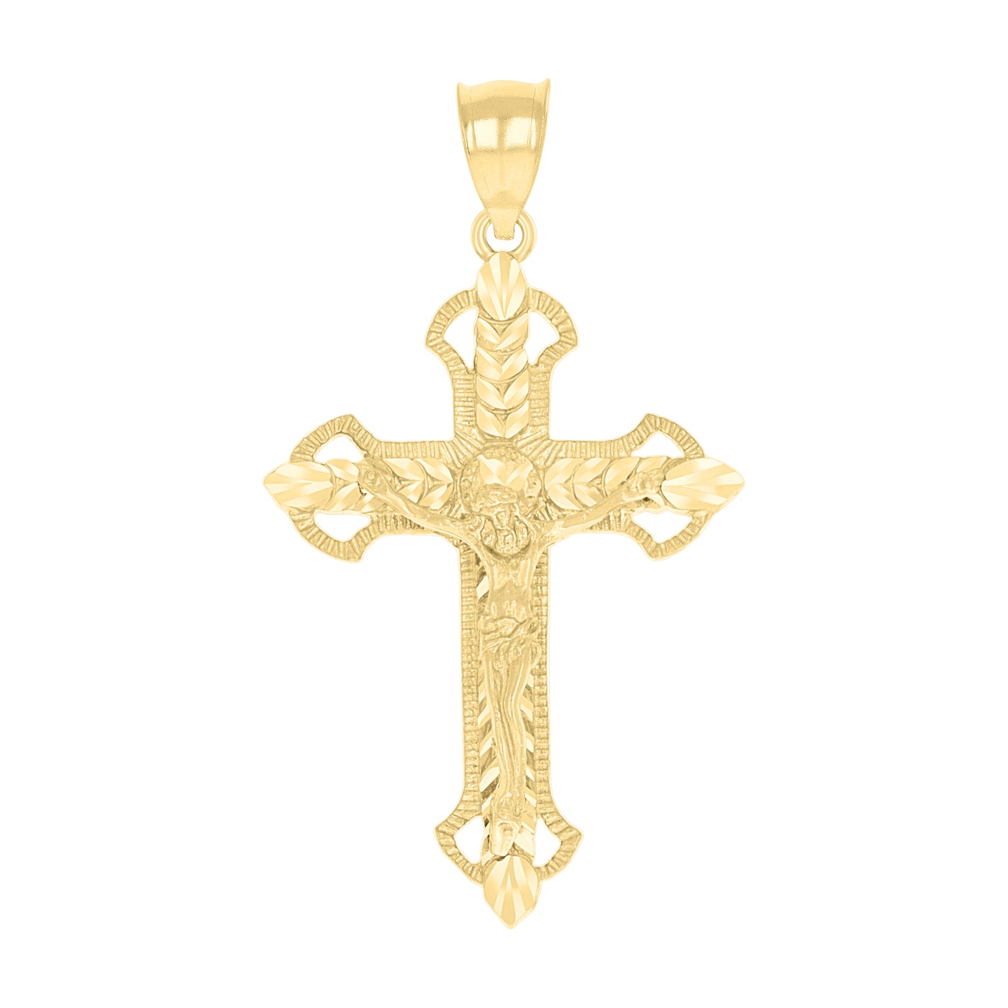 10kt Yellow Gold Unisex Textured Crucifix Cross Religious Charm Pendant
