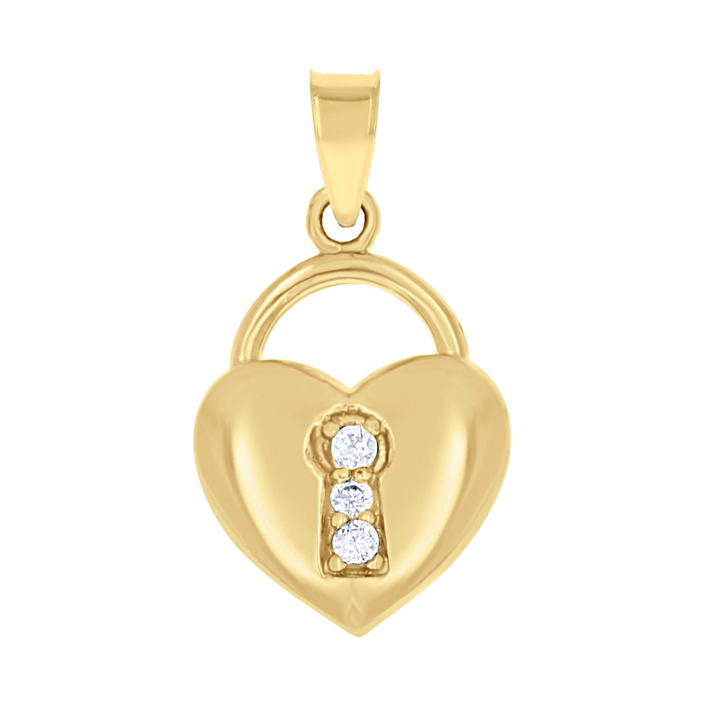 10k Yellow Gold Womens Cubic Zirconia Heart Lock Charm Pendant