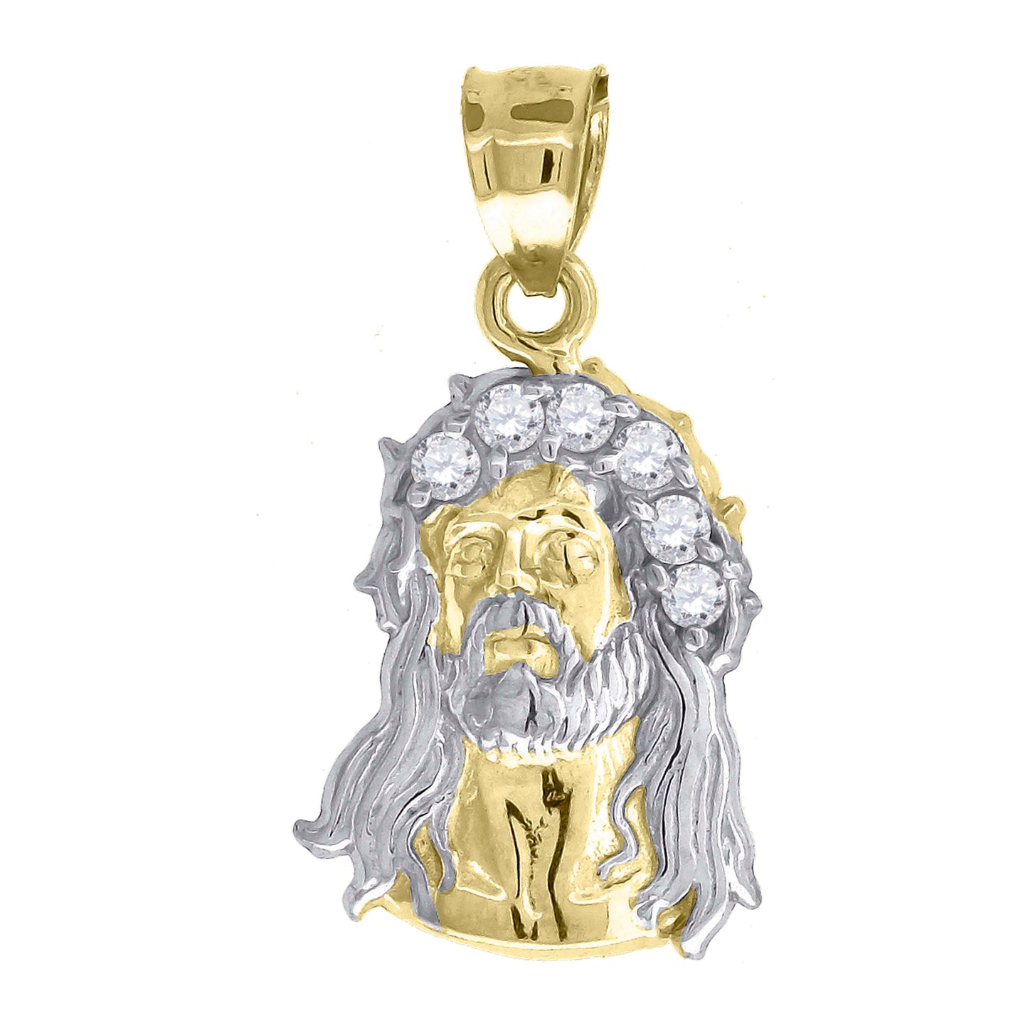 10kt Gold Two-Tone Cubic-Zirconia Unisex Jesus Religious Charm Pendant