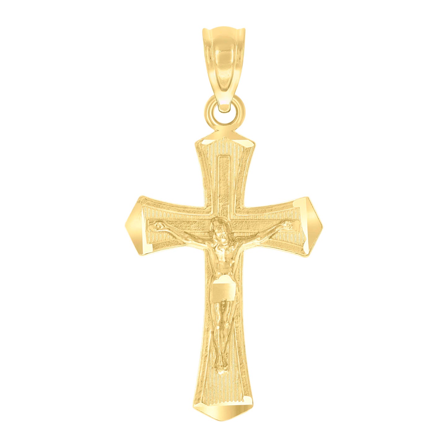 10kt Yellow Gold Mens Textured Crucifix Cross Religious Charm Pendant