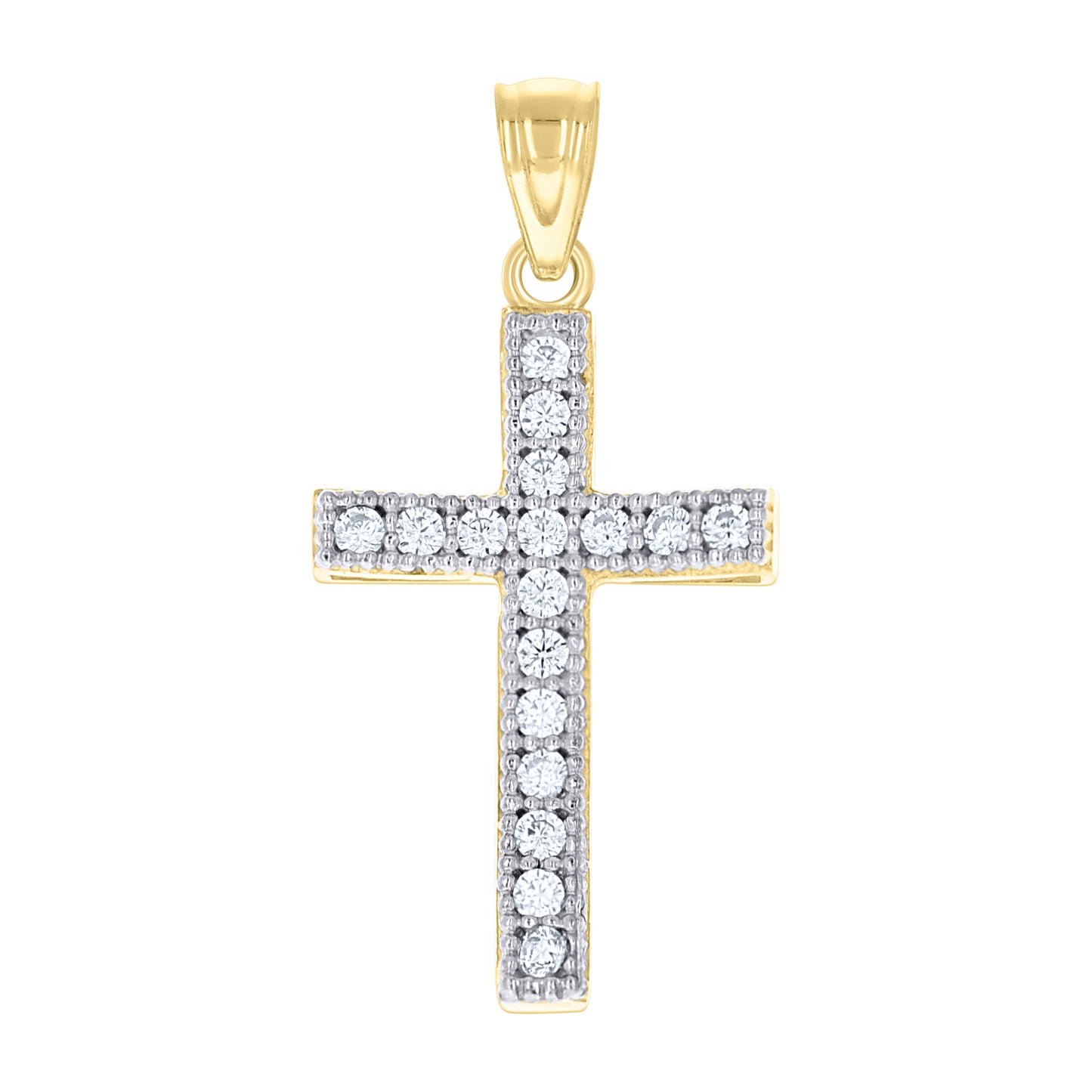 10kt Two-Tone Gold Cubic-Zirconia Unisex Cross Religious Charm Pendant