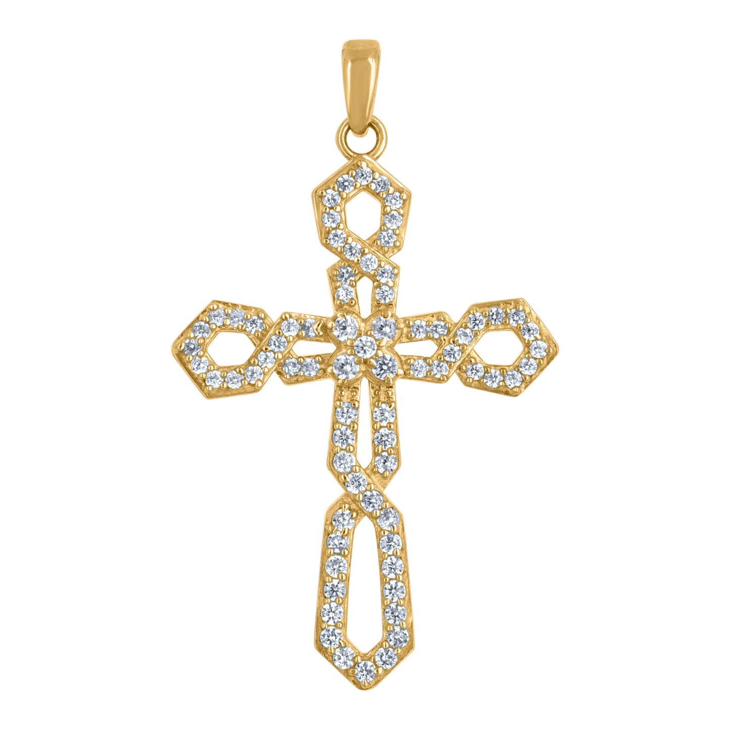 10kt Yellow Gold Mens Cubic-Zirconia Cross Religious Charm Pendant