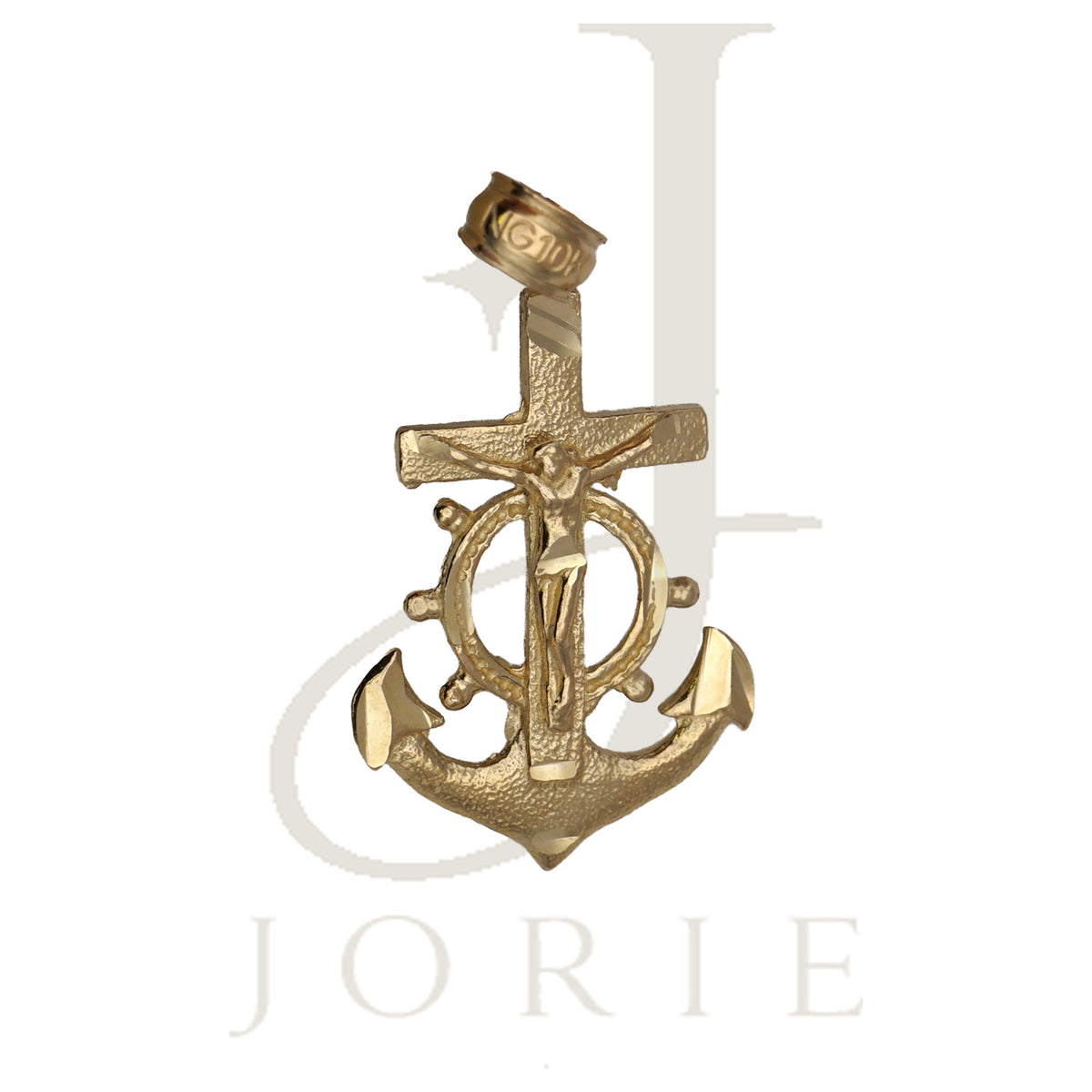 10k Yellow Gold Mariner Anchor Crucifix Cross Religious Charm Pendant