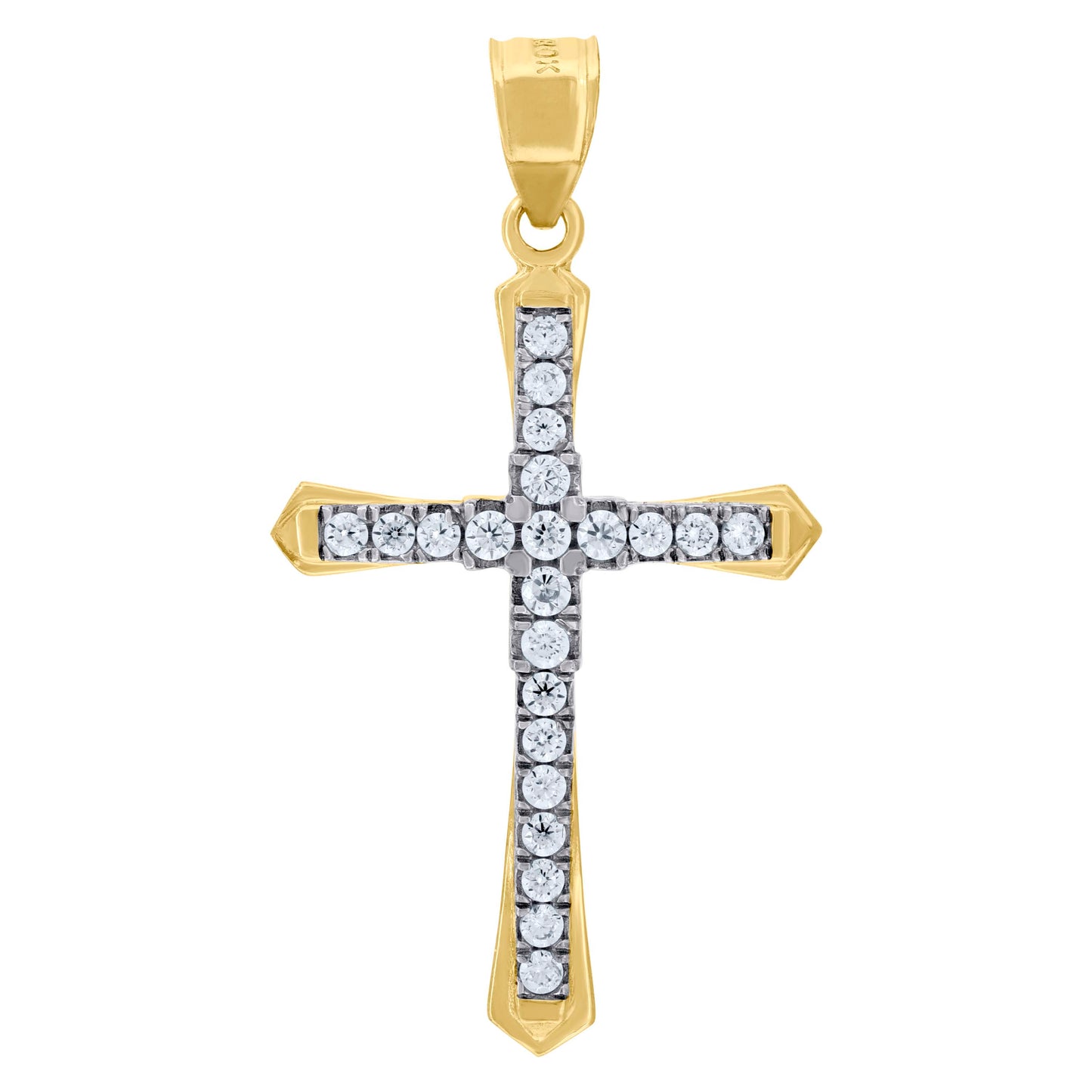 10kt Gold Two-Tone Cubic-Zirconia Unisex Cross Religious Charm Pendant