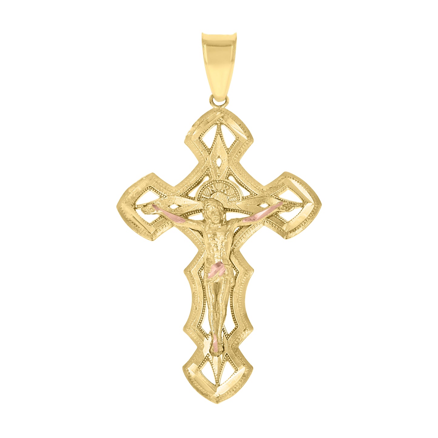 10kt Two-tone Gold Mens Crucifix Cross Religious Charm Pendant