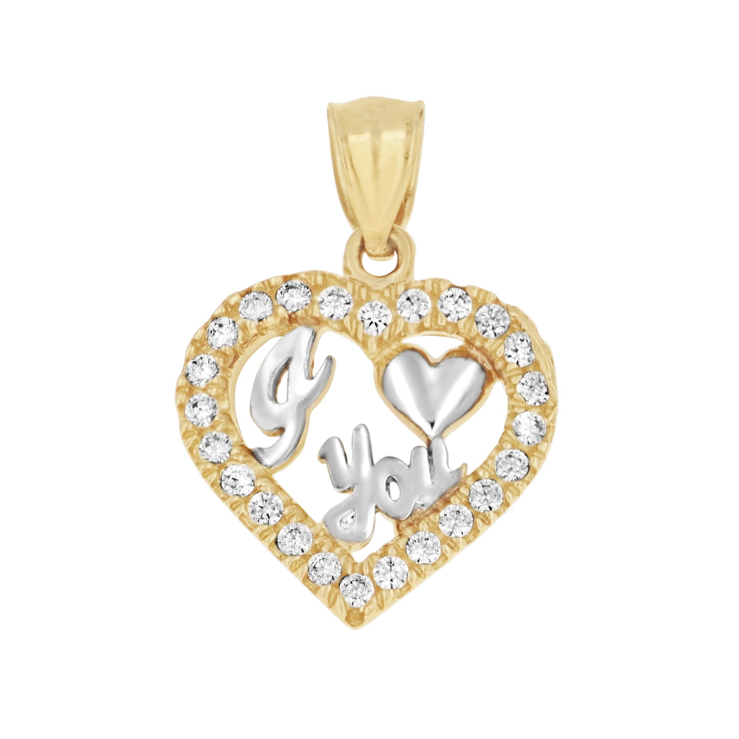 10k Two Tone Gold Womens Cubic Zirconia I Love You Heart Charm Pendant
