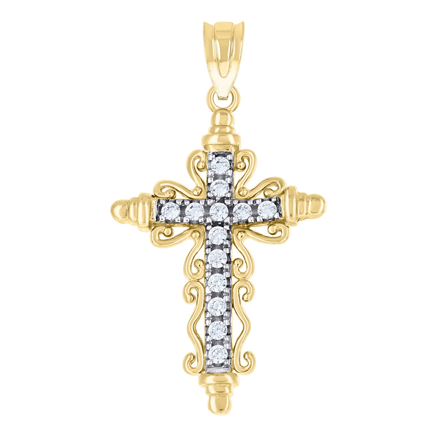 10kt Gold Two-Tone Cubic-Zirconia Womens Cross Religious Charm Pendant