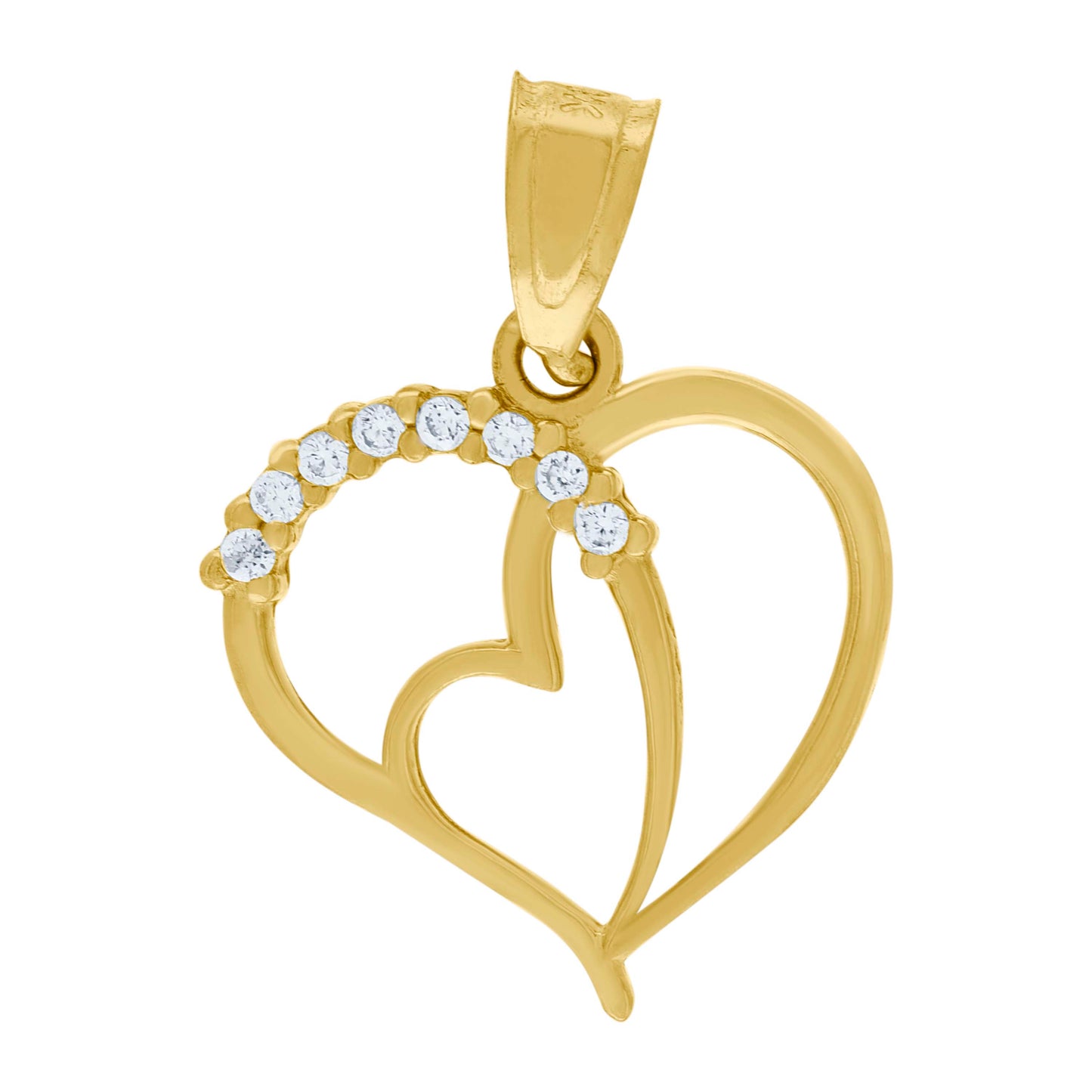 10k Two Tone Gold Womens Cubic Zirconia Love Heart Charm Pendant