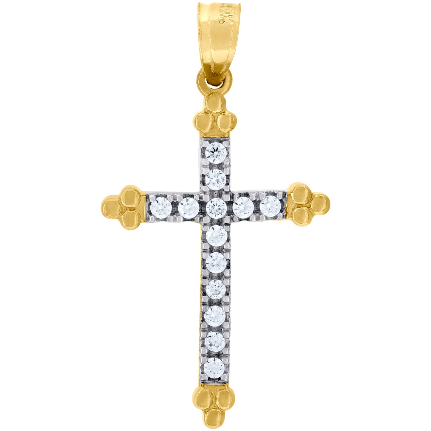 10kt Gold Two-Tone Cubic-Zirconia Womens Cross Religious Charm Pendant