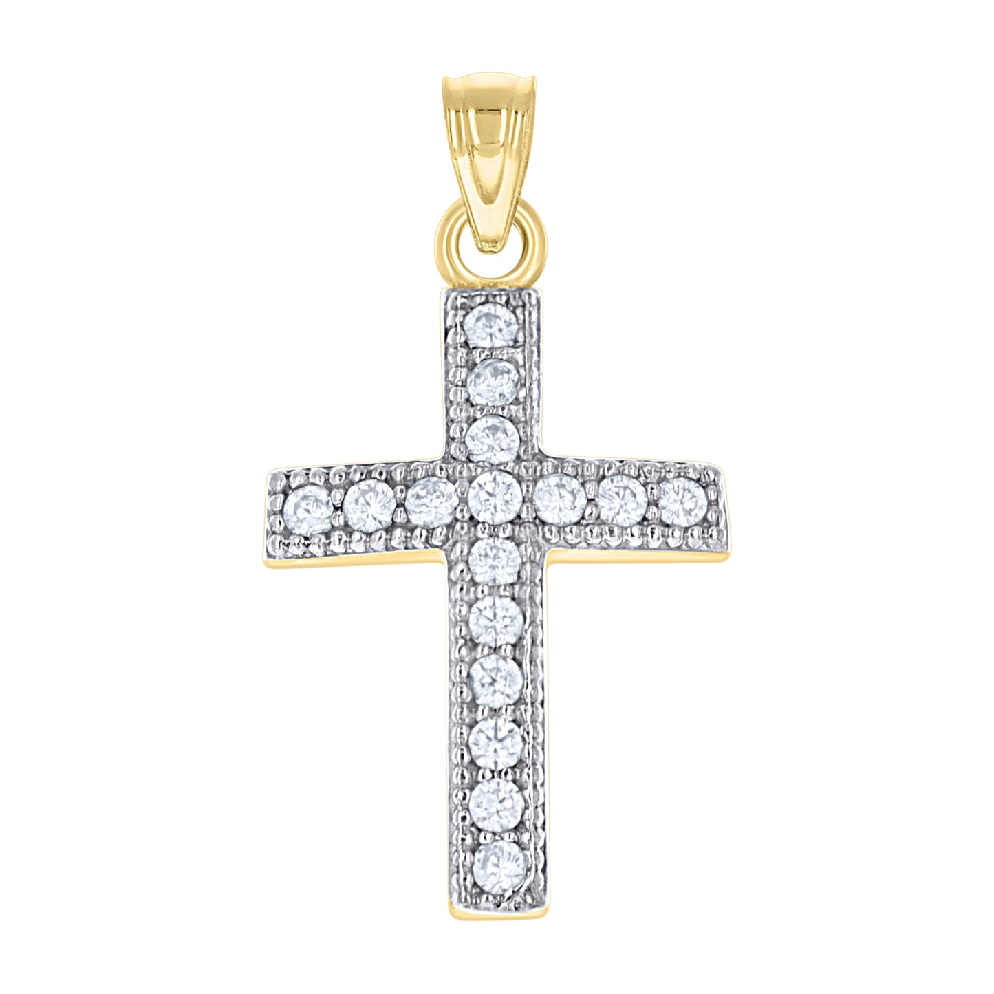 10kt Two-Tone Gold Mens Women Cubic Zirconia Cubic-Zirconia Cross Religious Charm Pendant