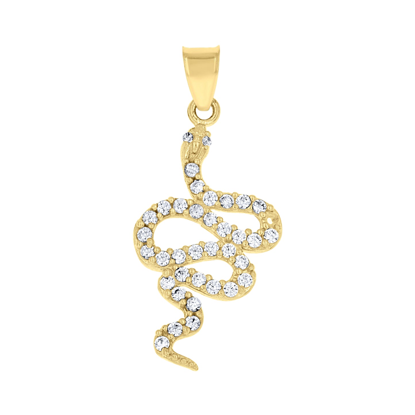 10k Gold Two Tone Cubic Zirconia Unisex Snake Animal Charm Pendant