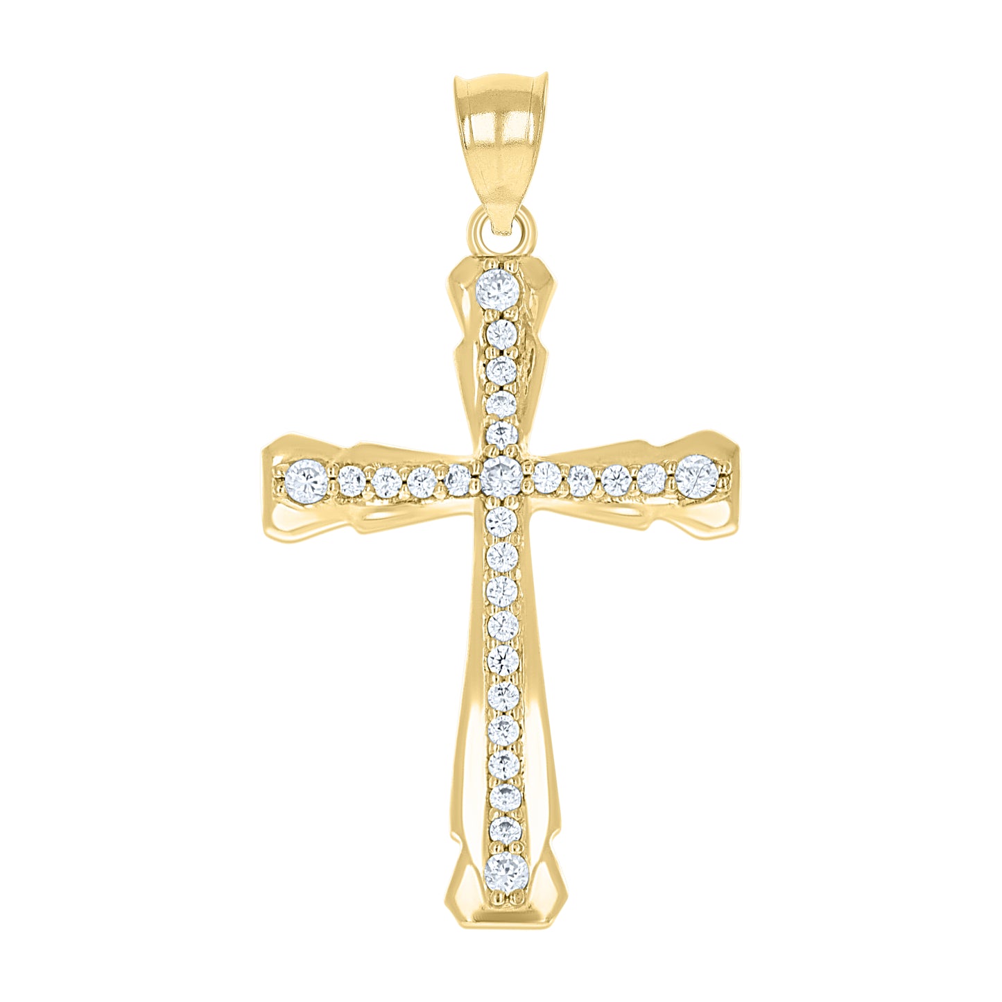 10kt Gold Two-Tone Cubic-Zirconia Mens Cross Religious Charm Pendant