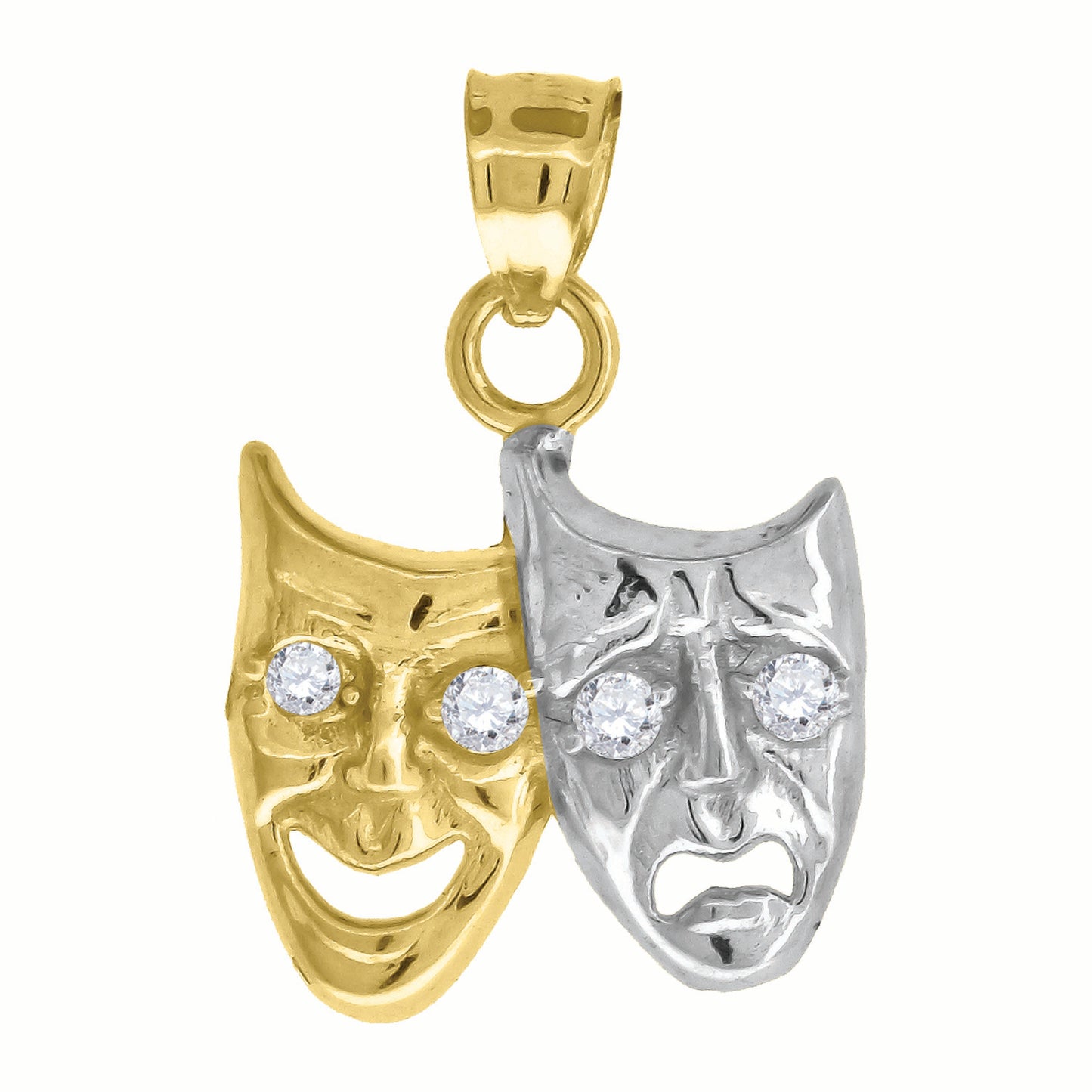 10k Two Tone Gold Unisex Cubic Zirconia Laugh Now Cry Later Drama Charm Pendant