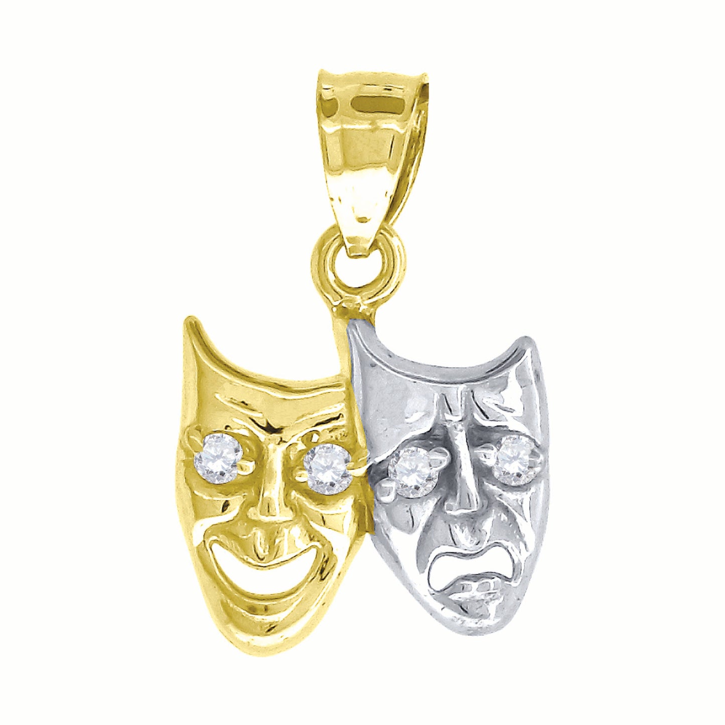 10k Two Tone Gold Unisex Cubic Zirconia Comedy Tragedy Charm Pendant