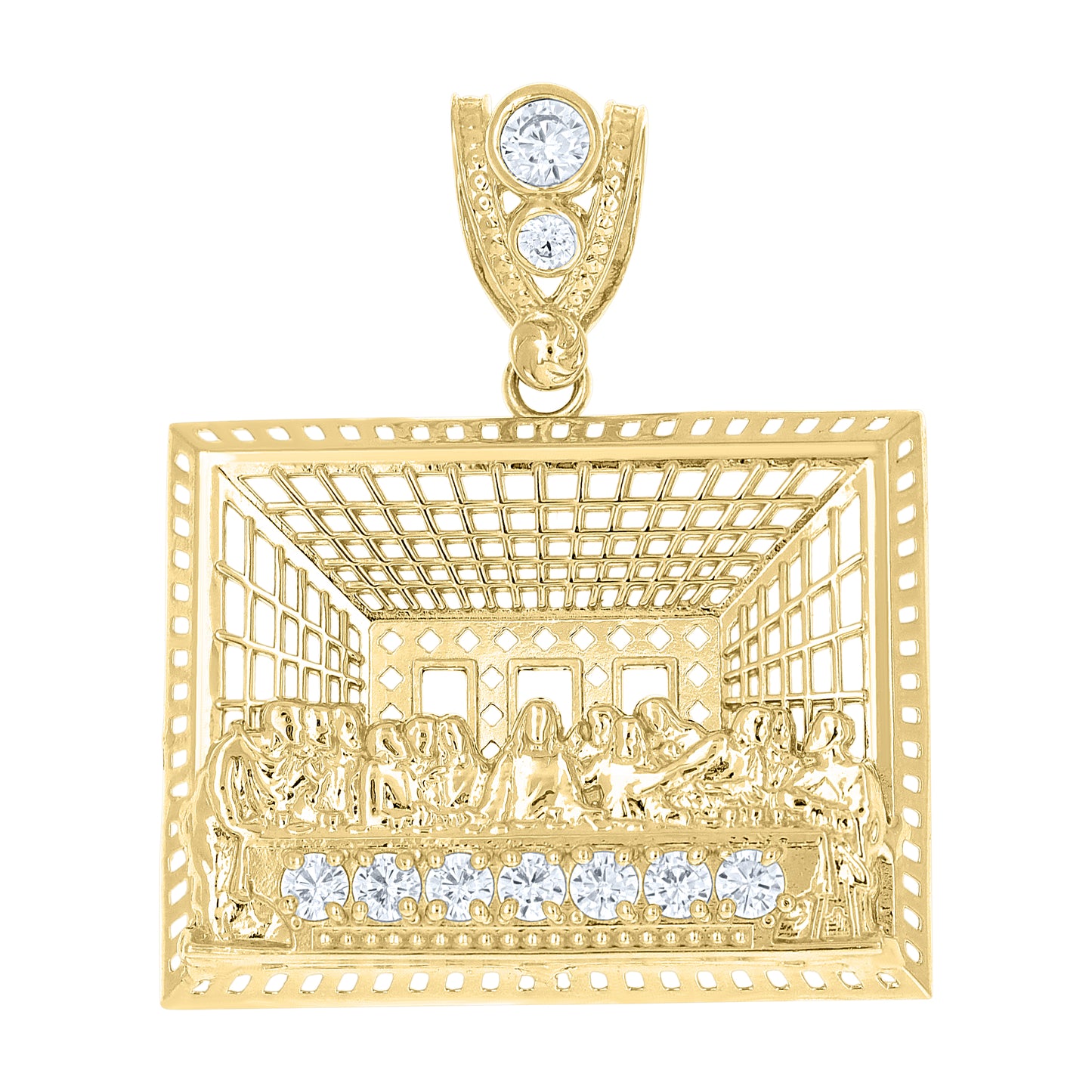10k Yellow Gold Mens Cubic Zirconia Last Supper Religious Pendant