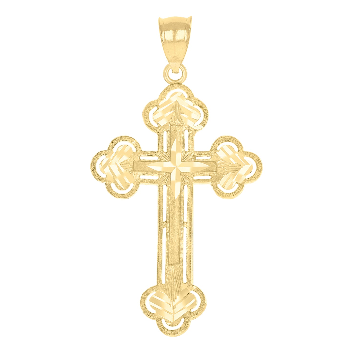 10k Yellow Gold Unisex Diamond Cut Budded Cross Religious Charm Pendant