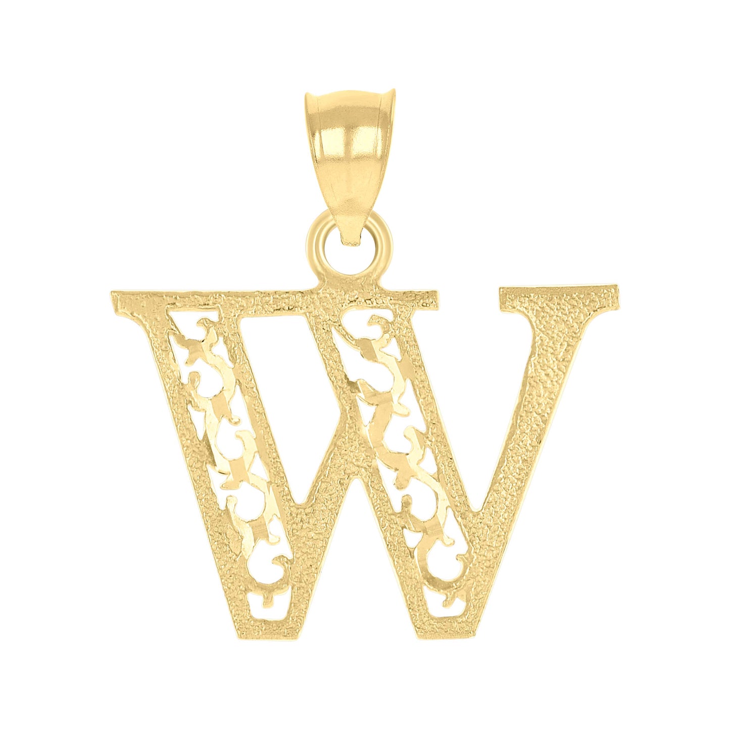 10k Yellow Gold Unisex Letter W Initial Charm Pendant