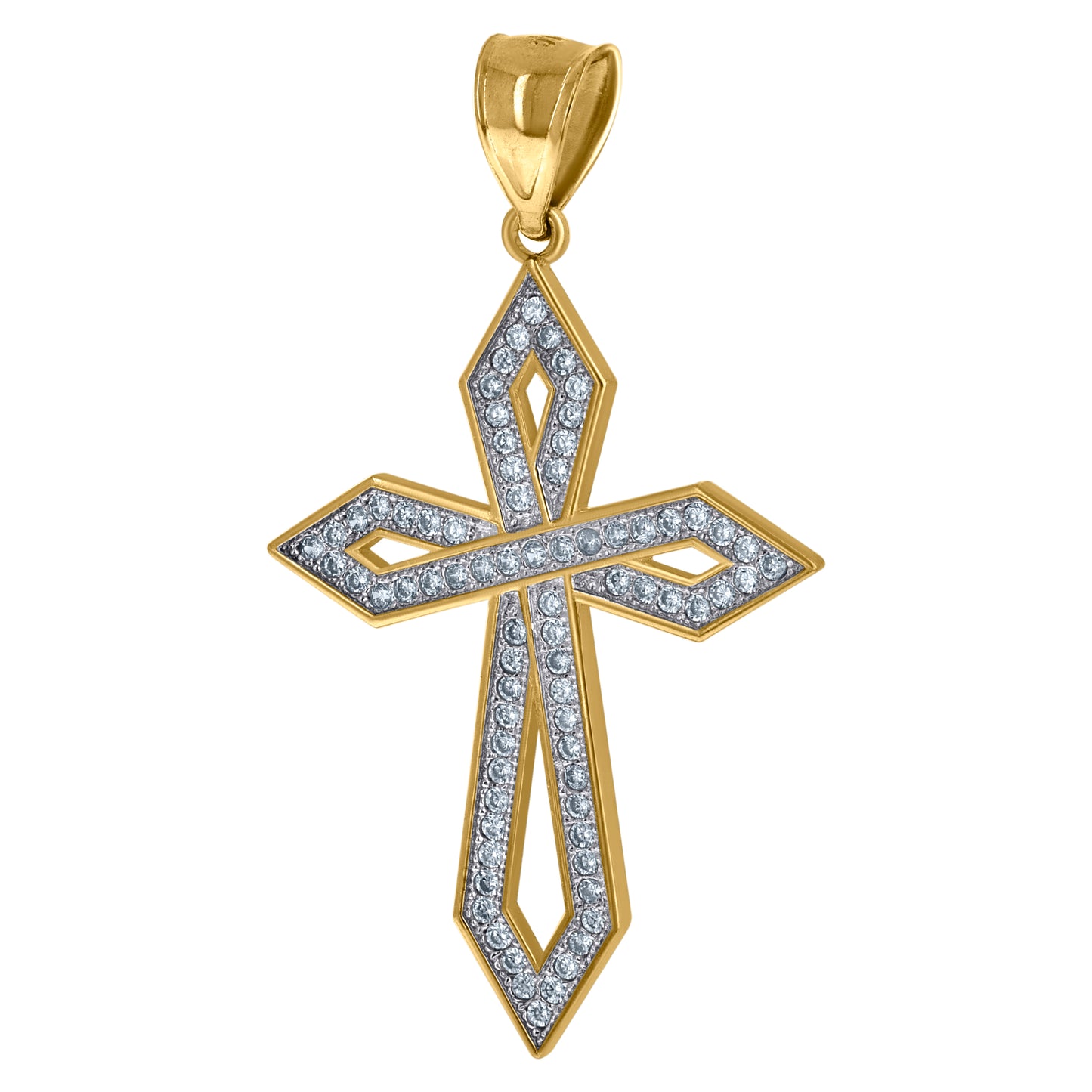 10kt Two-tone Gold Mens Cubic-Zirconia Cross Religious Charm Pendant