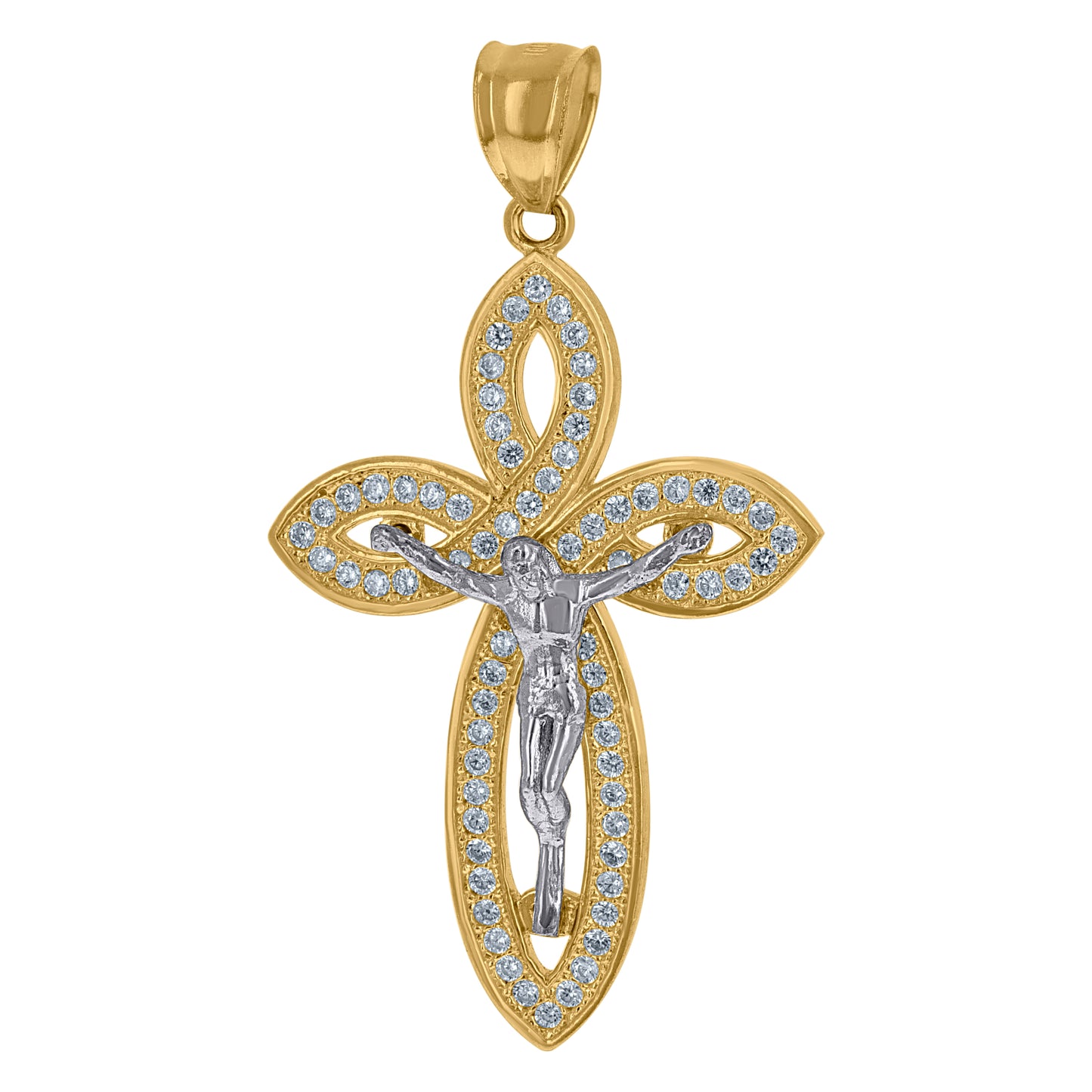 10kt Two-tone Gold Mens Cubic-Zirconia Crucifix Cross Religious Charm Pendant