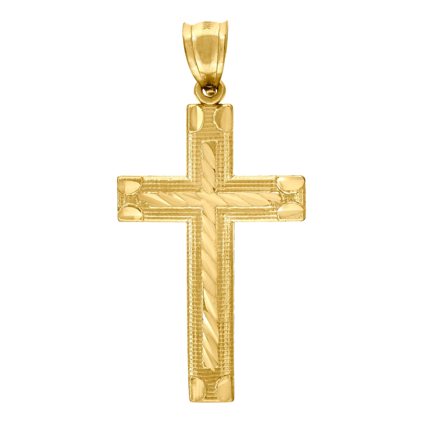 10kt Yellow Gold Diamond-Cut Mens Cross Religious Charm Pendant