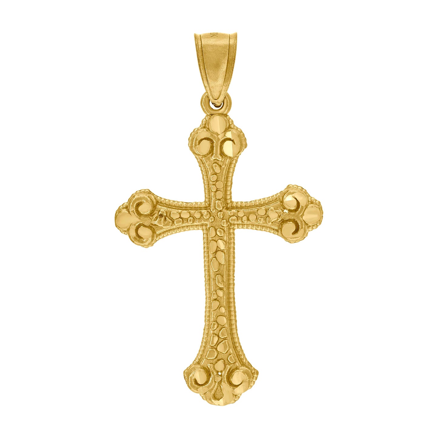 10kt Yellow Gold Diamond-Cut Mens Cross Religious Charm Pendant