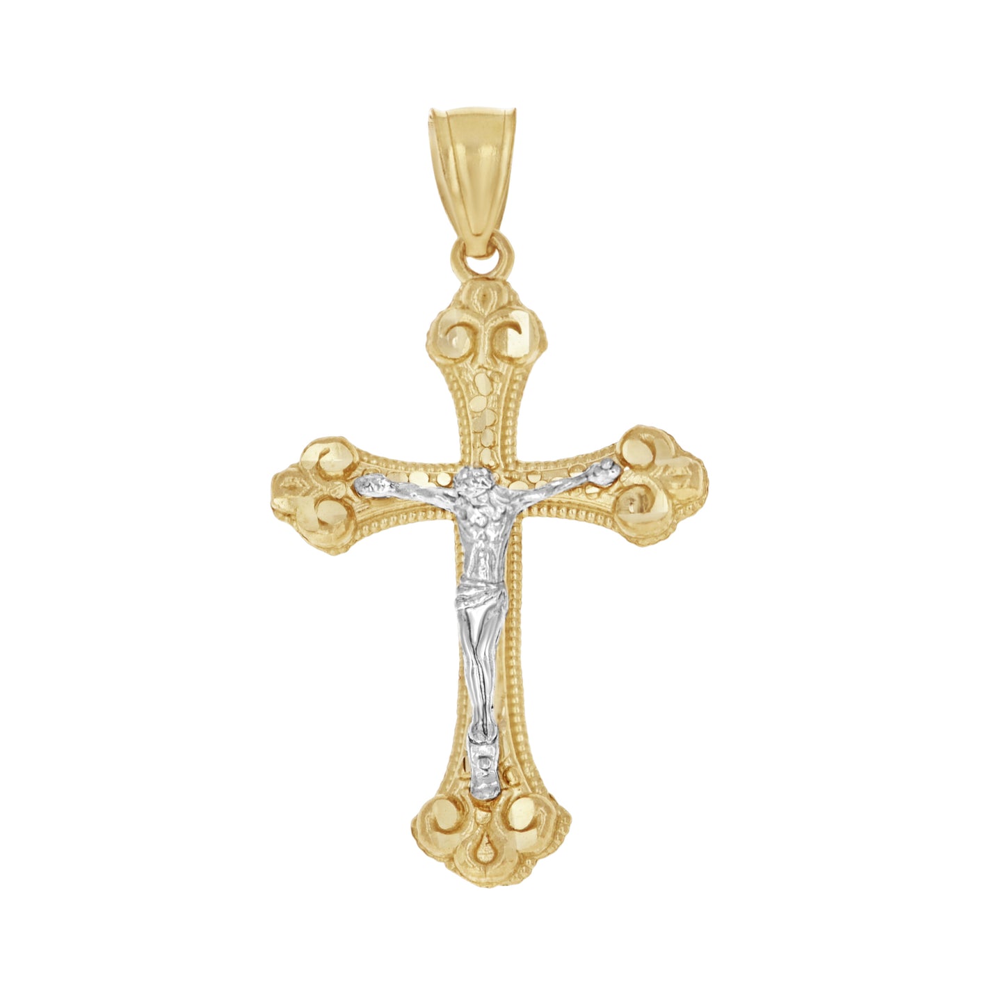 10kt Two-Tone Gold Mens Women Nugget Textured Crucifix Cross Religious Charm Pendant
