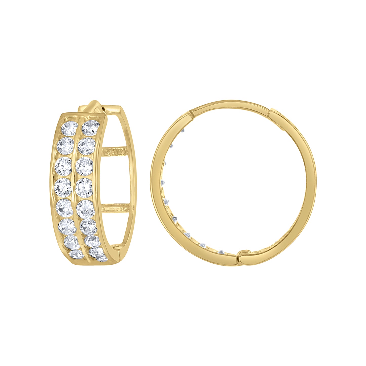 10k Yellow Gold Womens CZ Cubic Zirconia Double Row Hoop Earrings