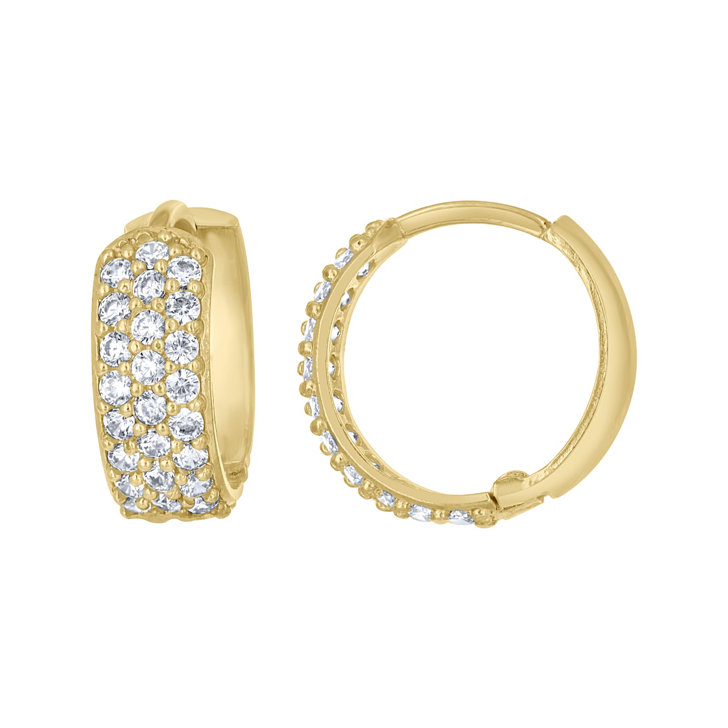 10k Yellow Gold Womens CZ Cubic Zirconia Triple Row Hoop Earrings