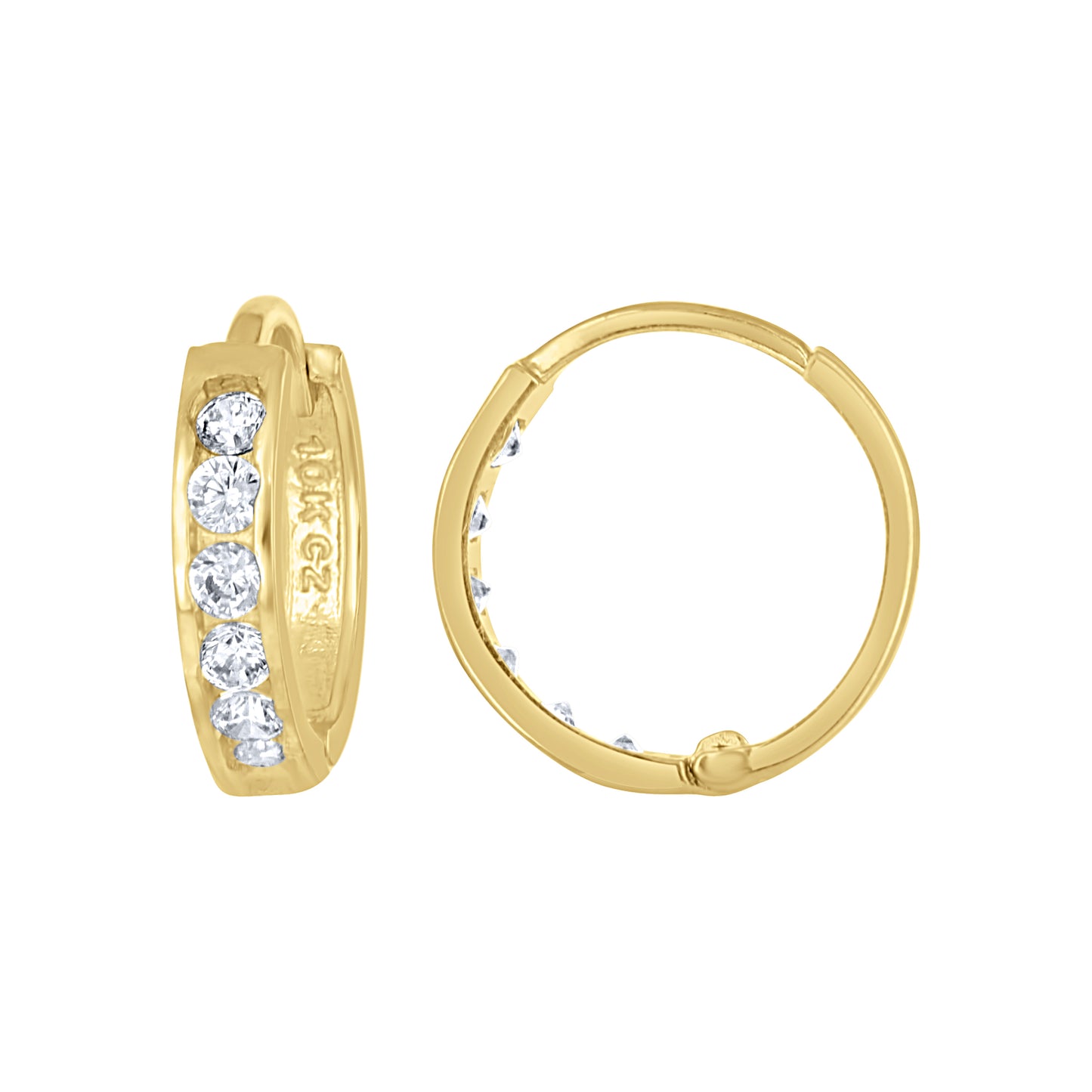 10k Yellow Gold Womens Single Row CZ Cubic Zirconia Hoop Earrings
