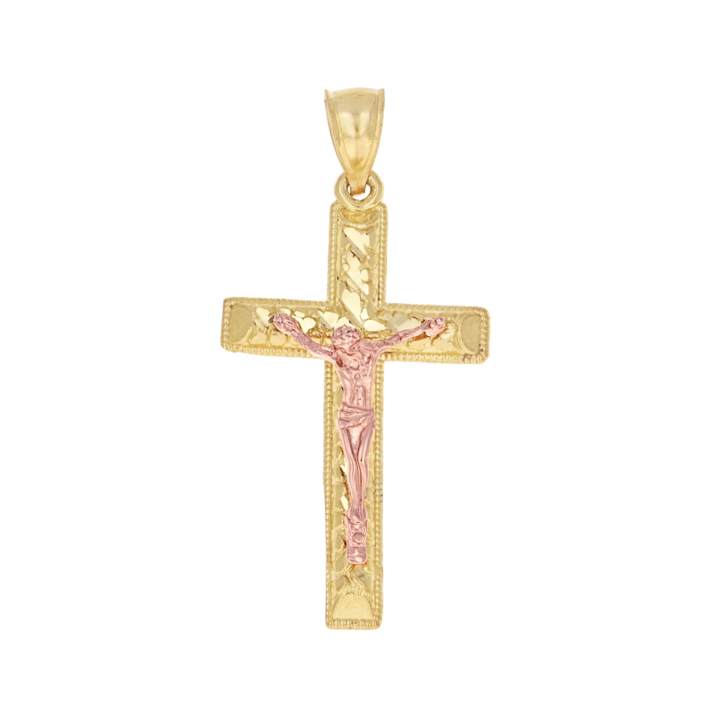 10kt Gold Two-Tone Diamond-Cut Mens Cross Crucifix Religious Charm Pendant