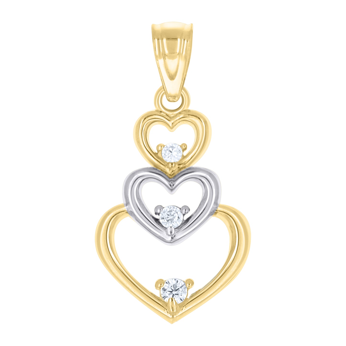 10k Two Tone Gold Womens Cubic Zirconia Triple Hearts Love Charm Pendant
