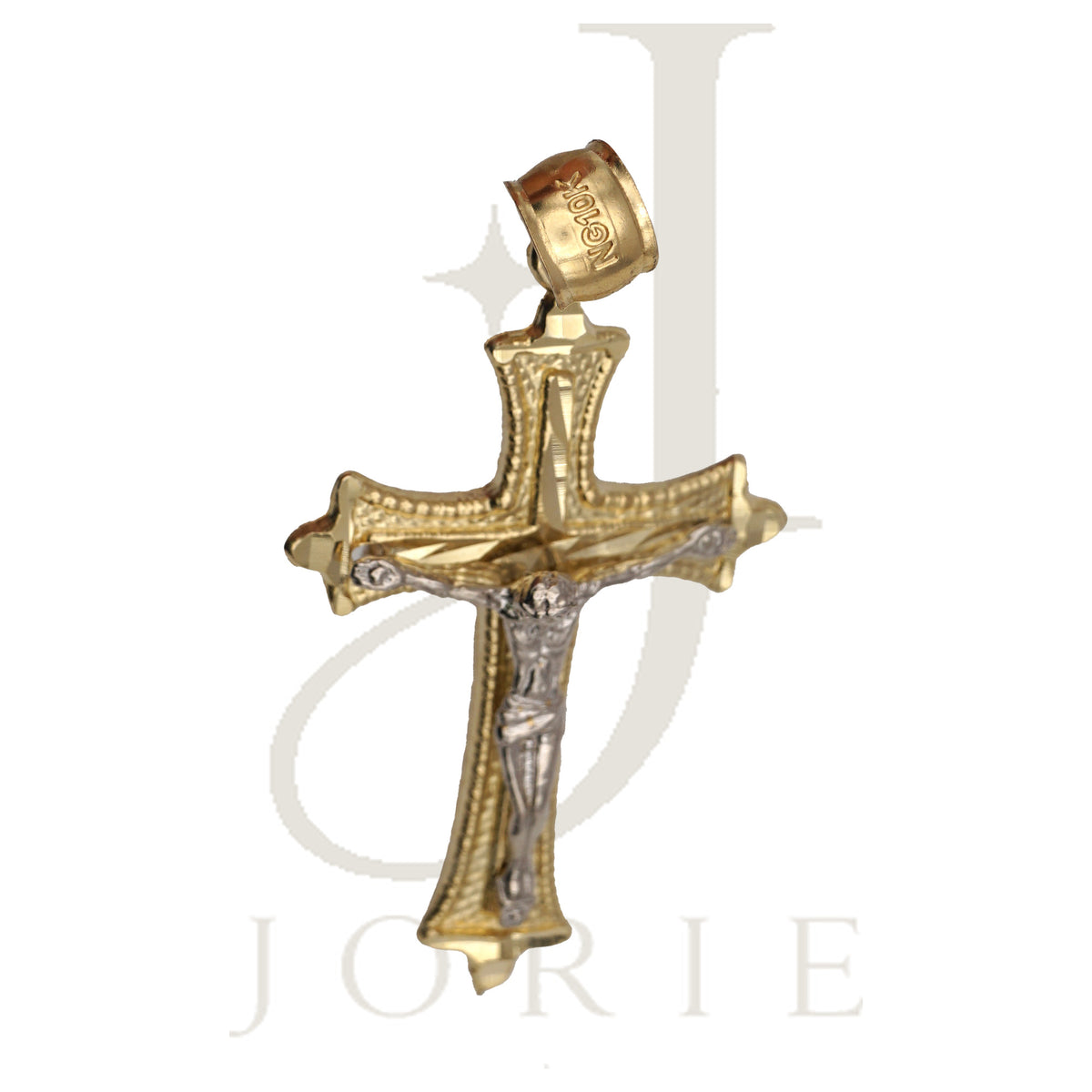 Real 10k Two-Tone Gold Men Women Diamond-Cut Crucifix Cross Religious Charm Pendant