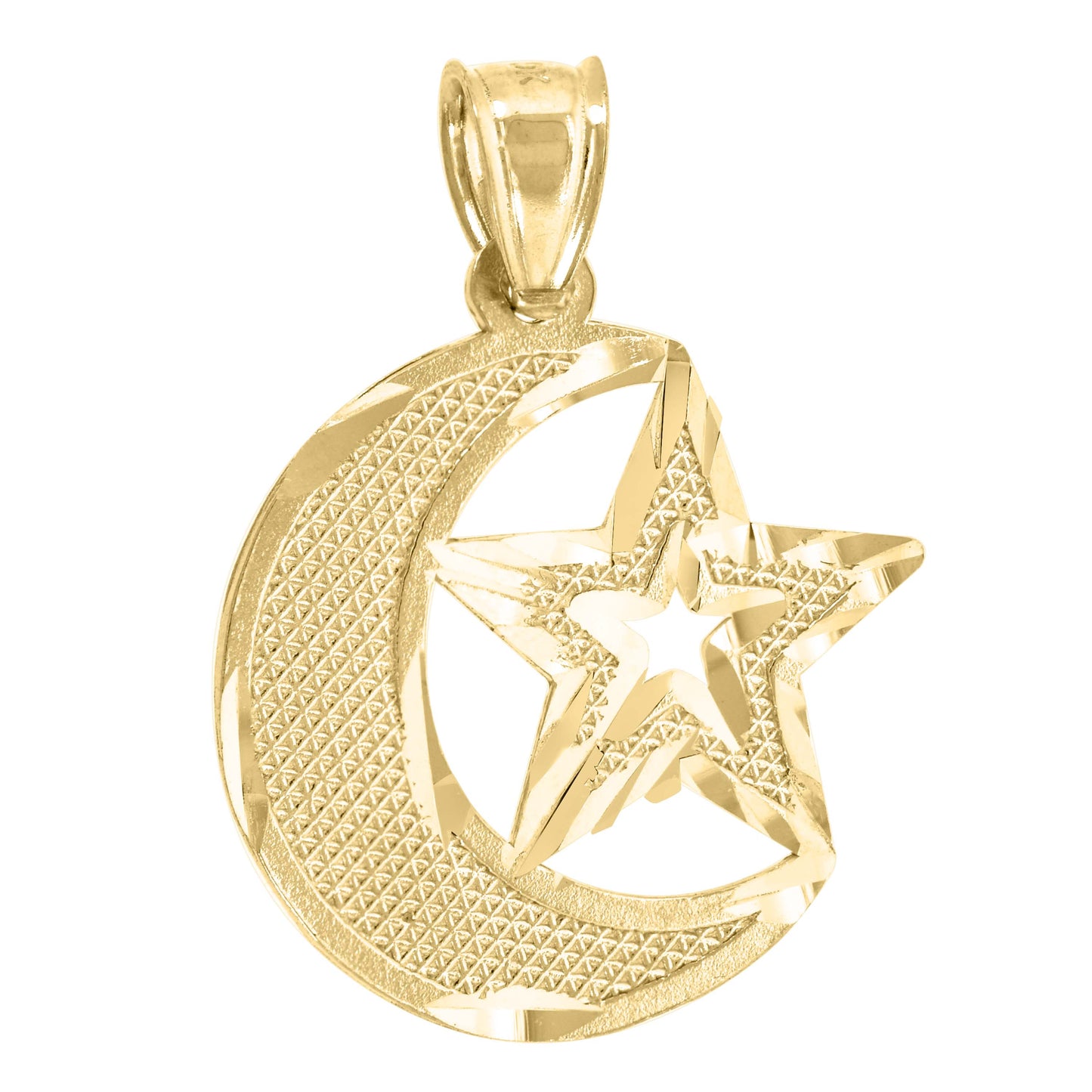 10kt Yellow Gold Mens Moon & Star Celestial Charm Pendant