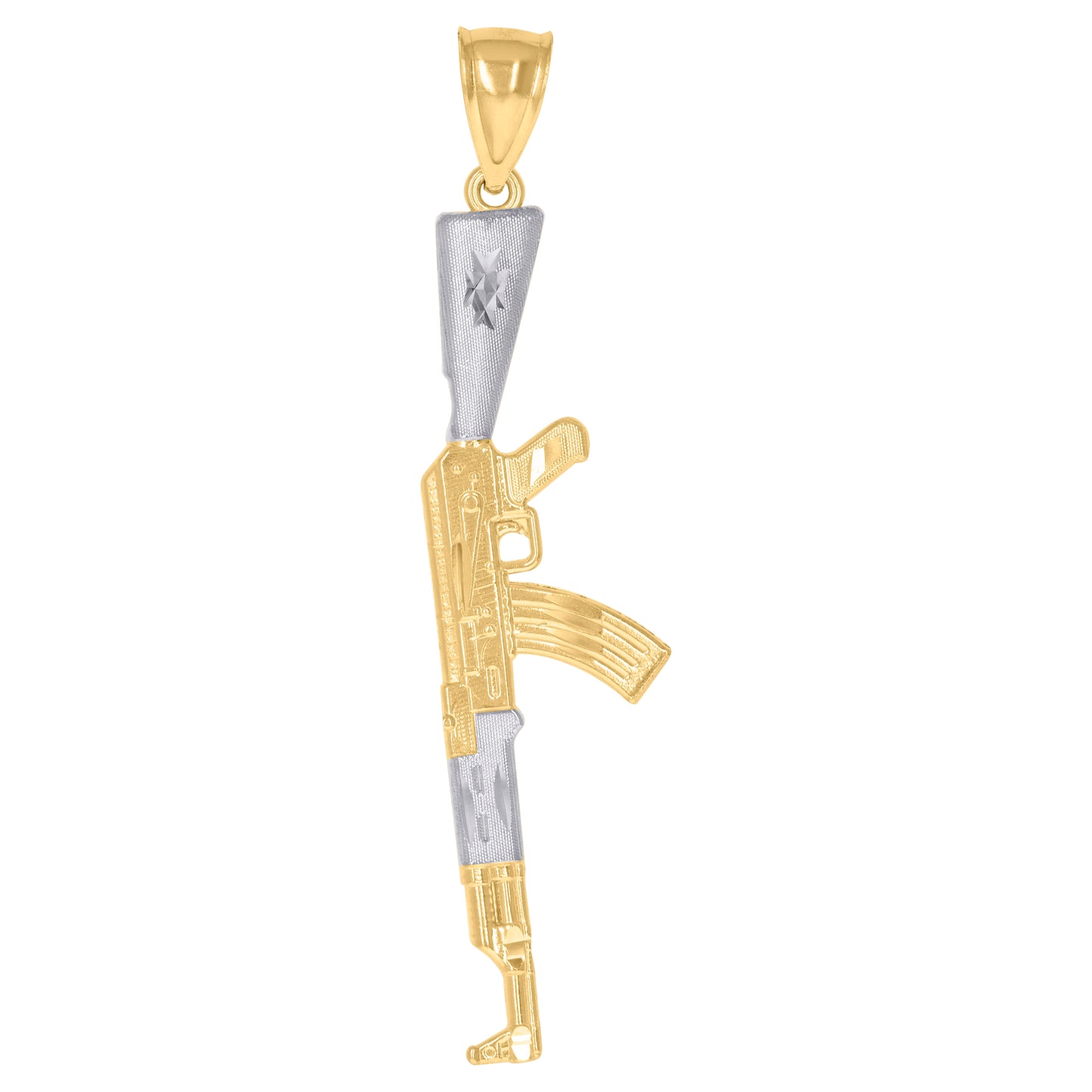 10k Two Tone Gold Mens Rifle Gun Charm Pendant