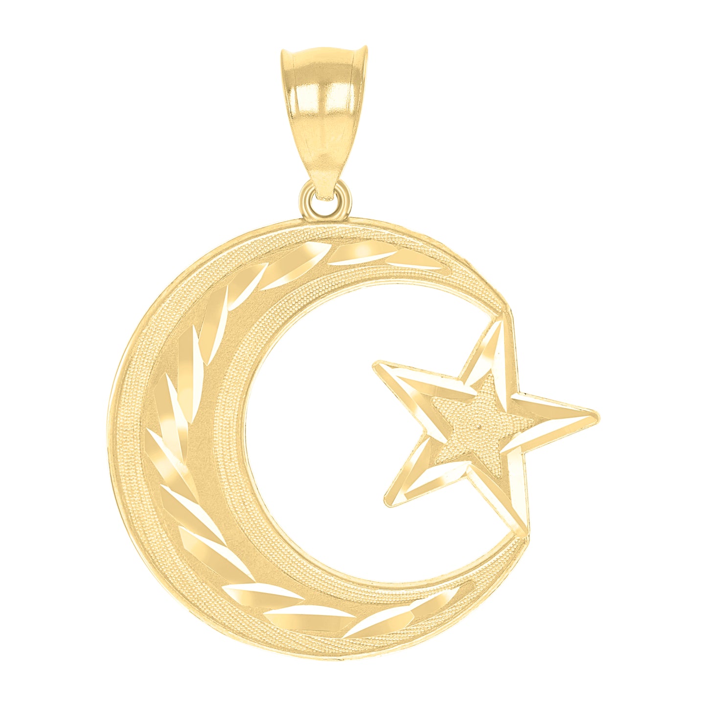 10k Two Tone Gold Mens Diamond Cut Star Moon Charm Pendant