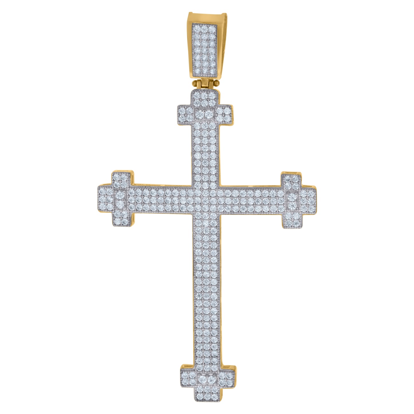 10k Two tone Gold Mens Cubic Zirconia Cross Religious Charm Pendant