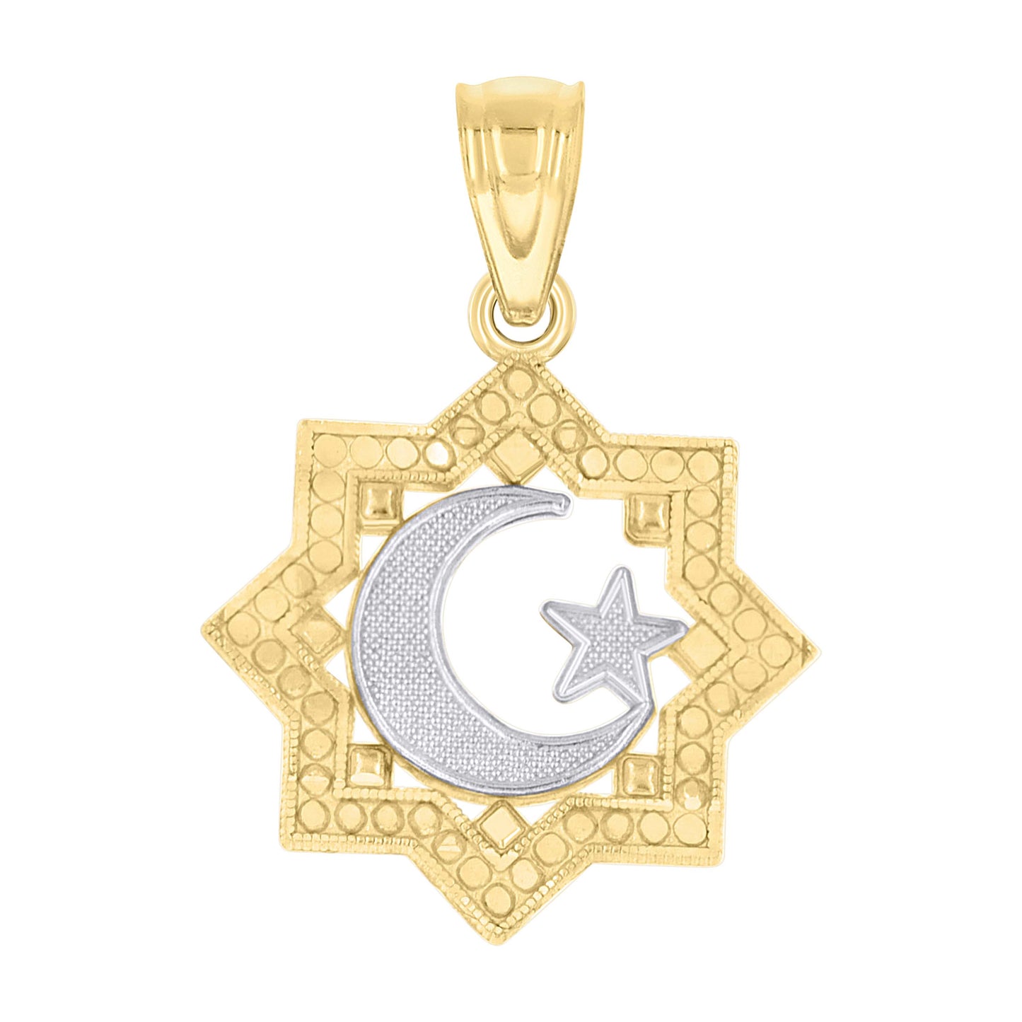 10kt Gold Two-Tone Textured Womens Crescent Moon Star Religious Charm Pendant