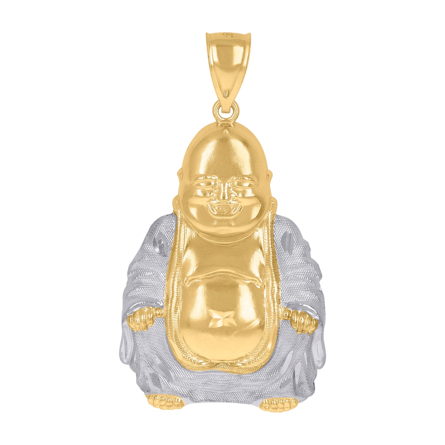 10k Gold Two Tone Mens Laughing Buddha Luck Charm Pendant