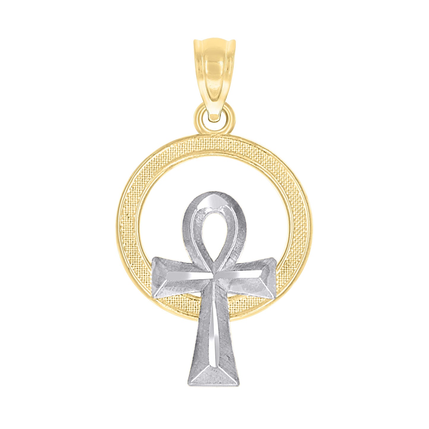 10kt Gold Two-Tone Textured Womens Ankh Cross Religious Charm Pendant