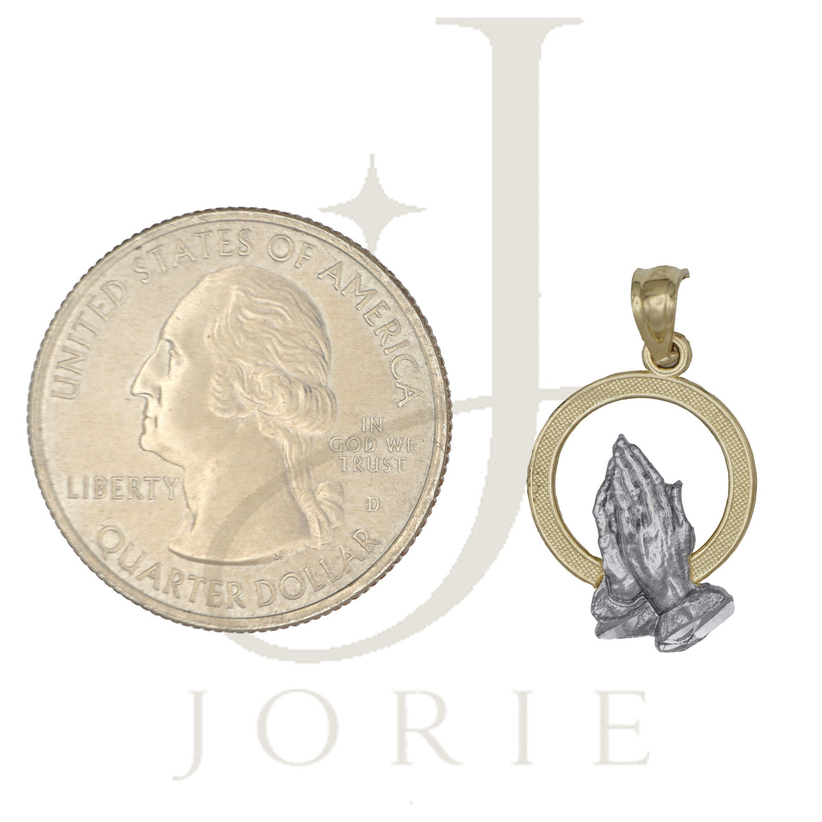 10k Gold Two-Tone Diamond-Cut Unisex Praying Hands Religious Charm Pendant