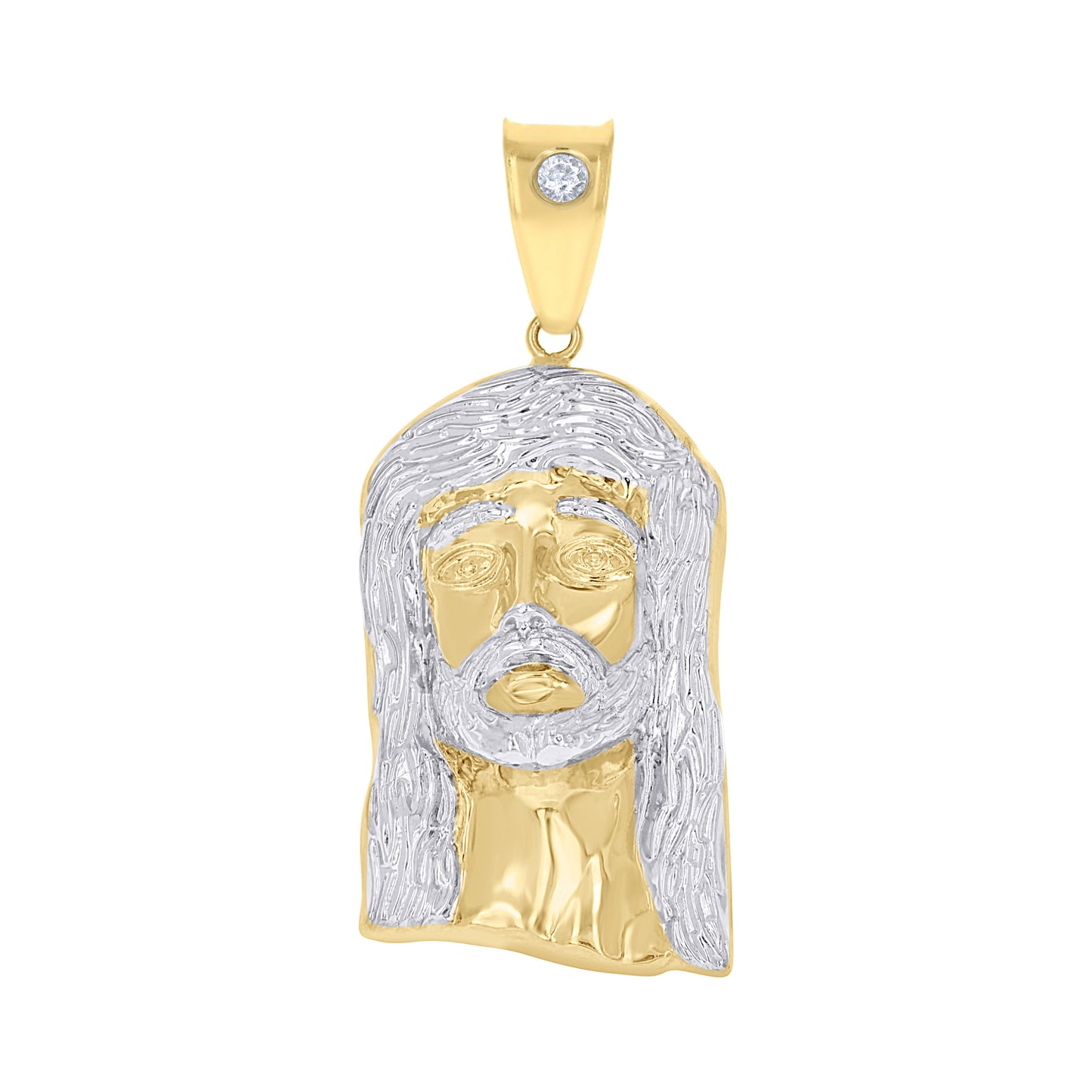 10k Two Tone Gold Unisex Textured Jesus Face Religious Charm Pendant