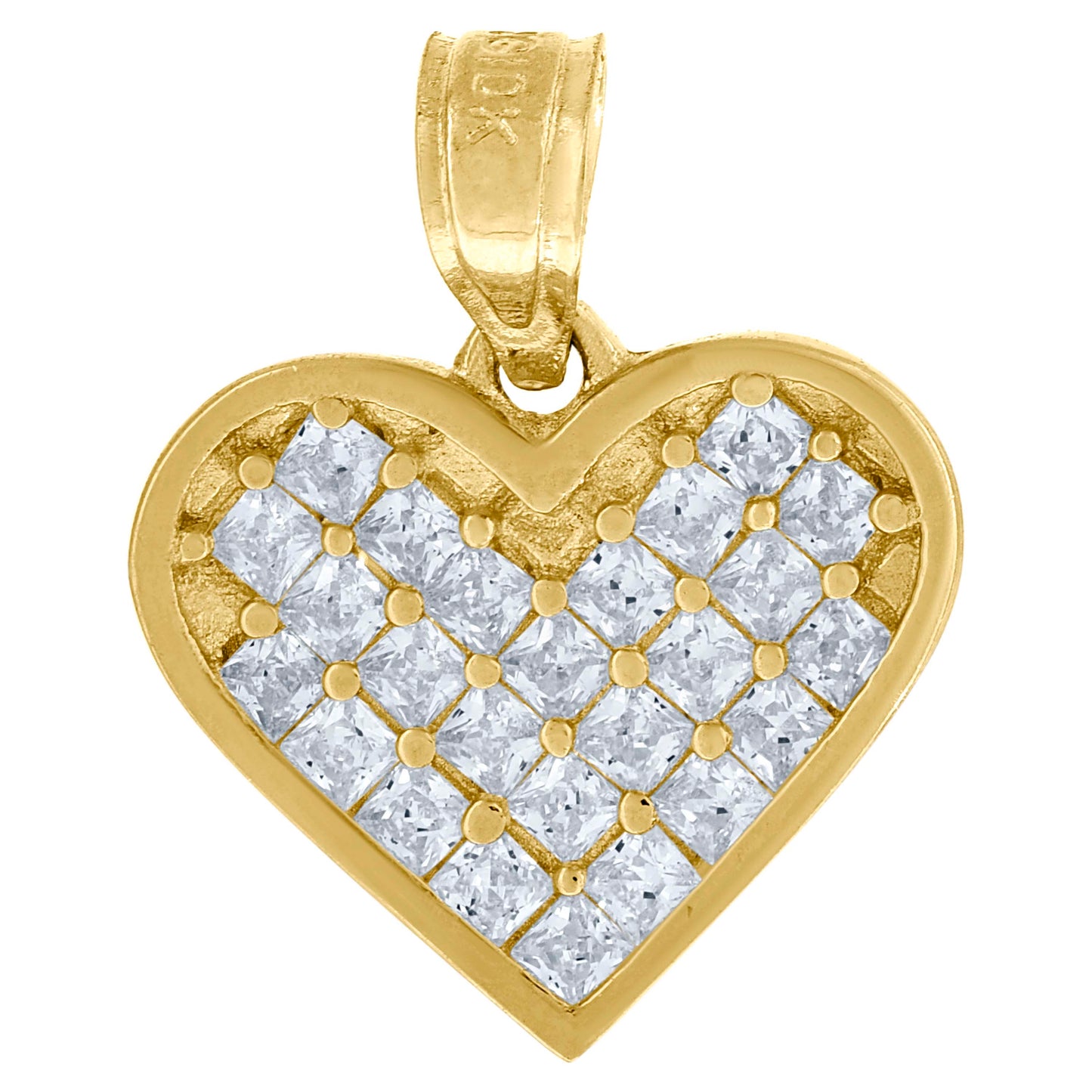 10k Yellow Gold Womens Princess Cut Cubic Zirconia Heart Charm Pendant