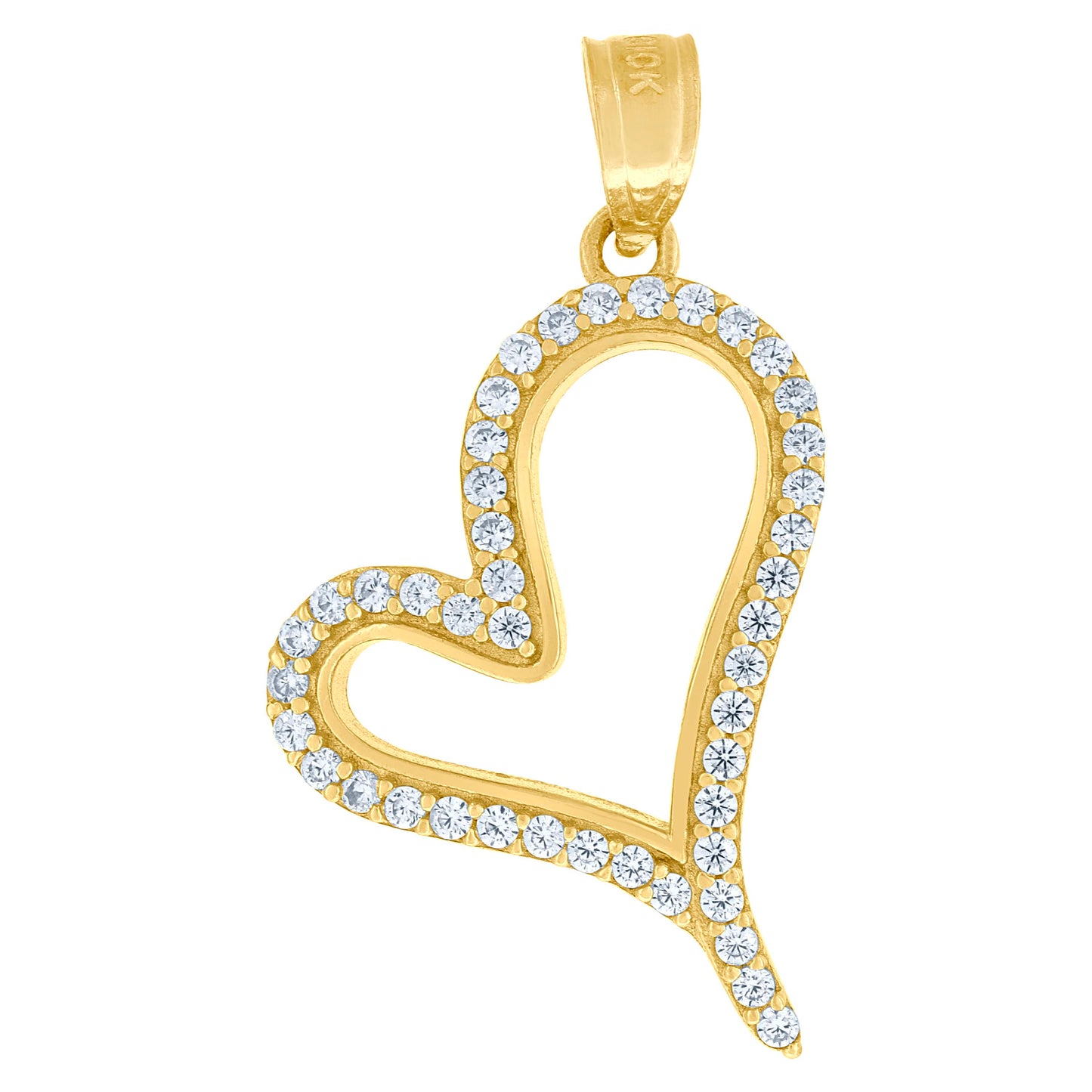 10k Yellow Gold Cubic Zirconia Womens Heart Charm Pendant