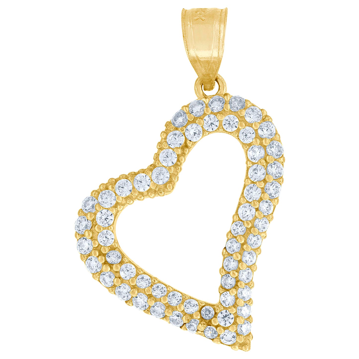 10k Yellow Gold Womens Cubic Zirconia Open Heart Charm Pendant