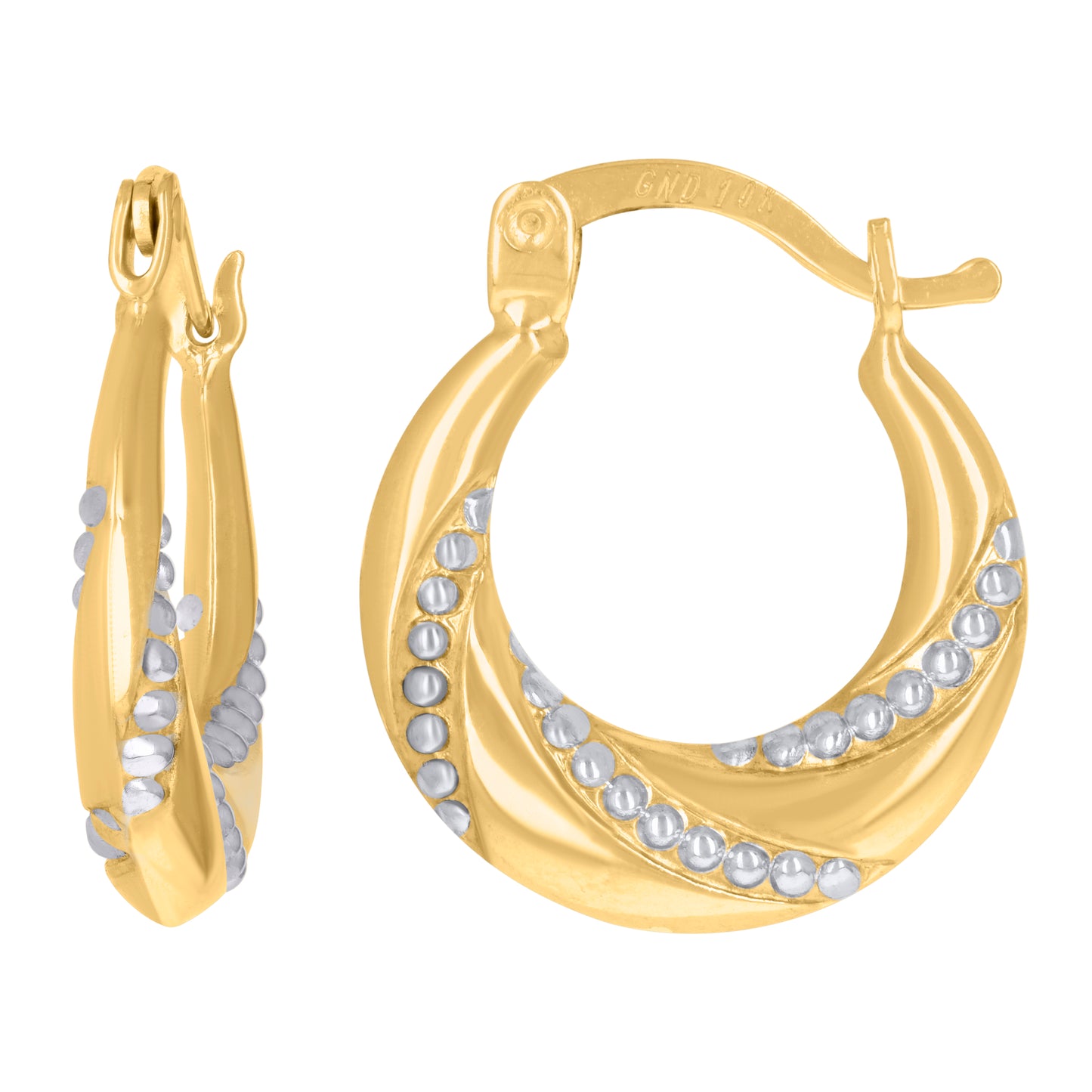 10k Two-Tone Gold Womens Textured Hoop Earrings